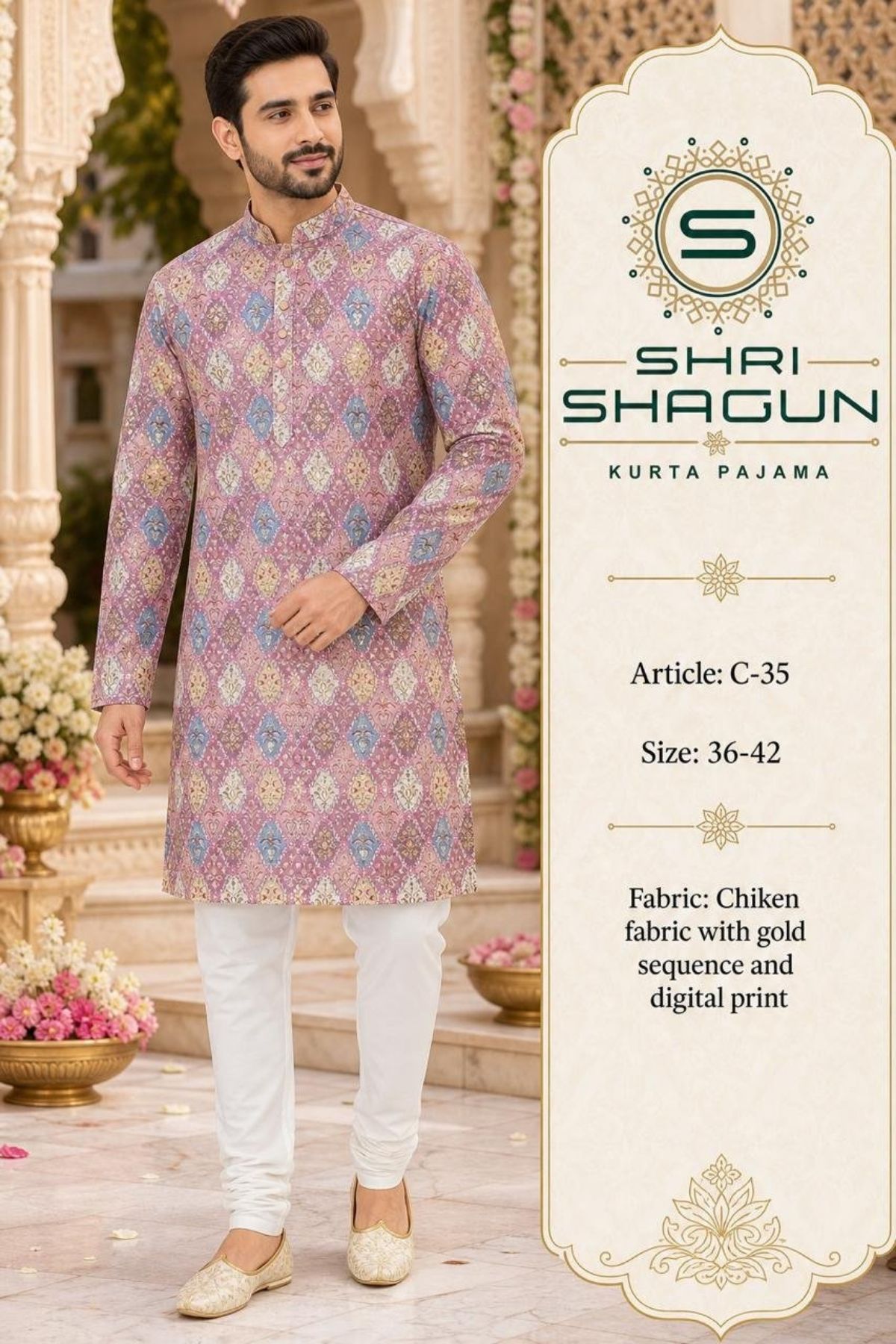 Chikenkari Digital Sequence Kurta Set- C-35