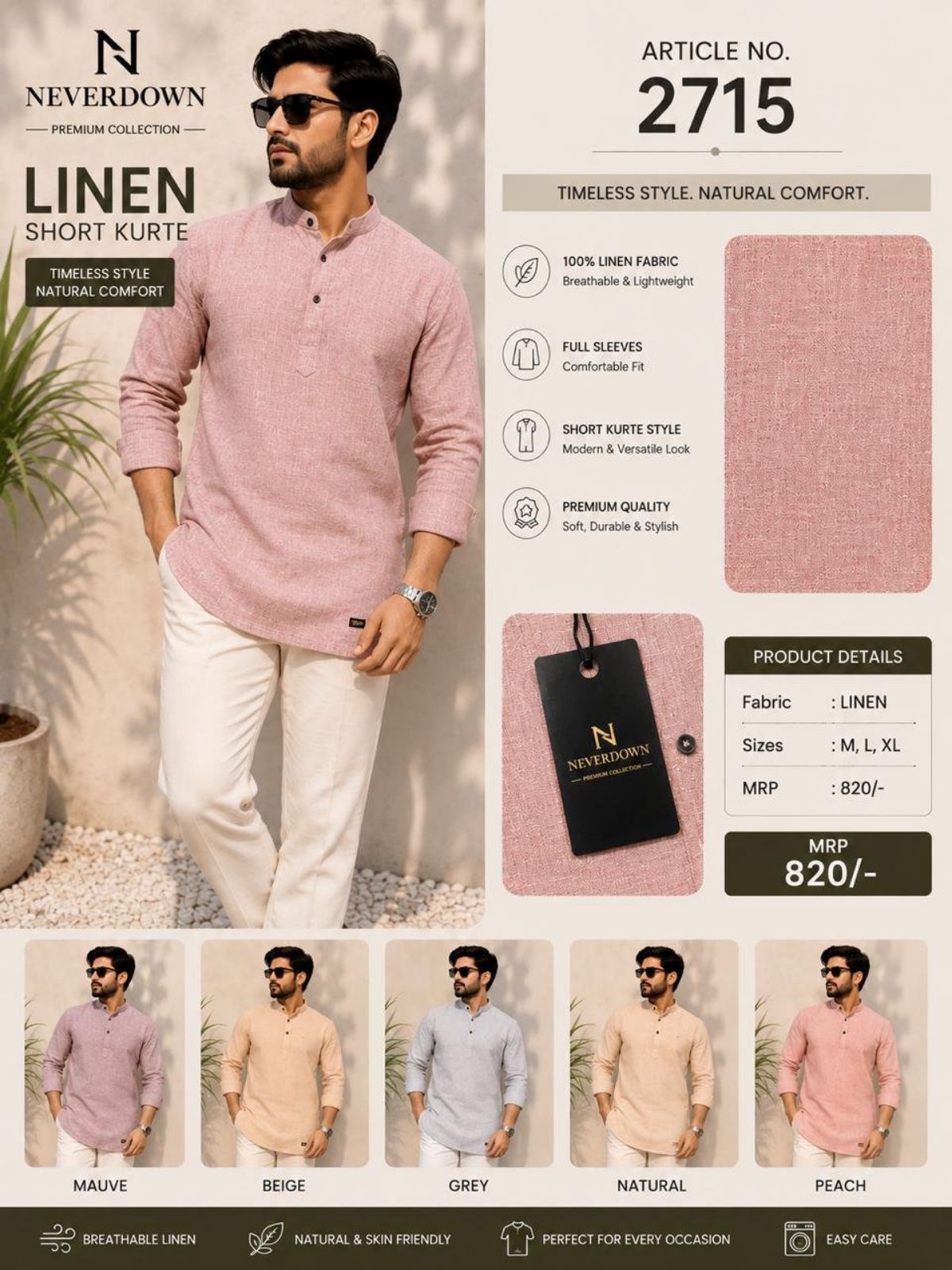 Never Down Men's Cotton Linen Shirts