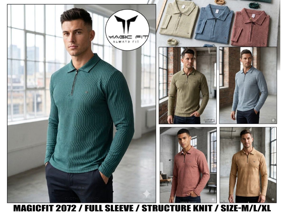 Men's Full Sleeve Structure Knit T-shirts - Magicfit 2072