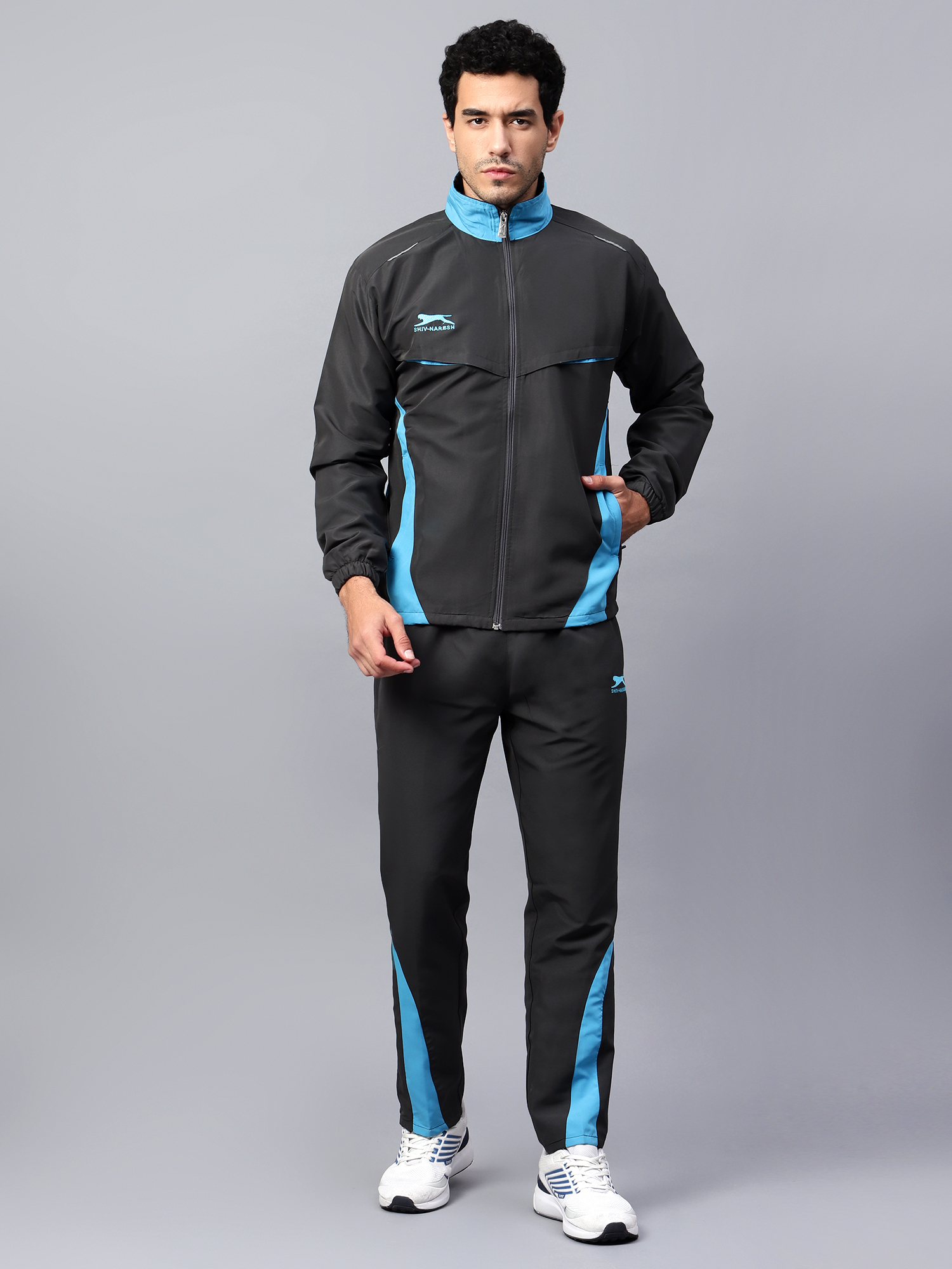 Men's Tracksuit  422A-Black/Cyan-XL-TZ