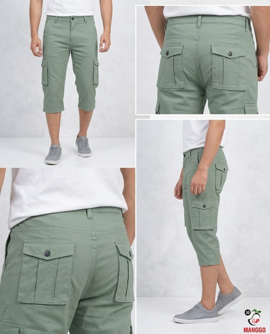 Mango Six Pockets Men's Capri- Mint Green
