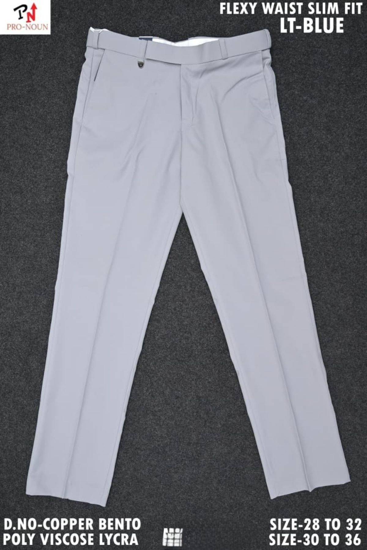 Pro-Noun Men's  Formal Trouser Pants With Adjustable belt D No- Copper Bento-(28-32)- Lt Blue