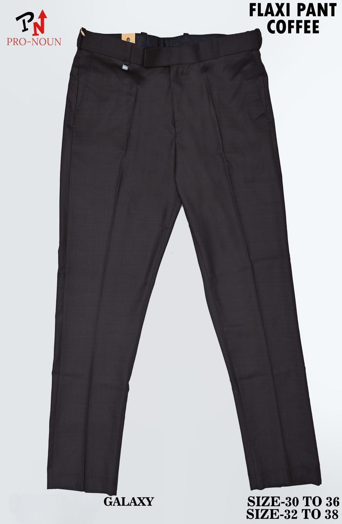 Pro-Noun Men's  Formal Trouser Pants With Adjustable belt D No- Galaxy 231-7-197 (30-36)- Coffee