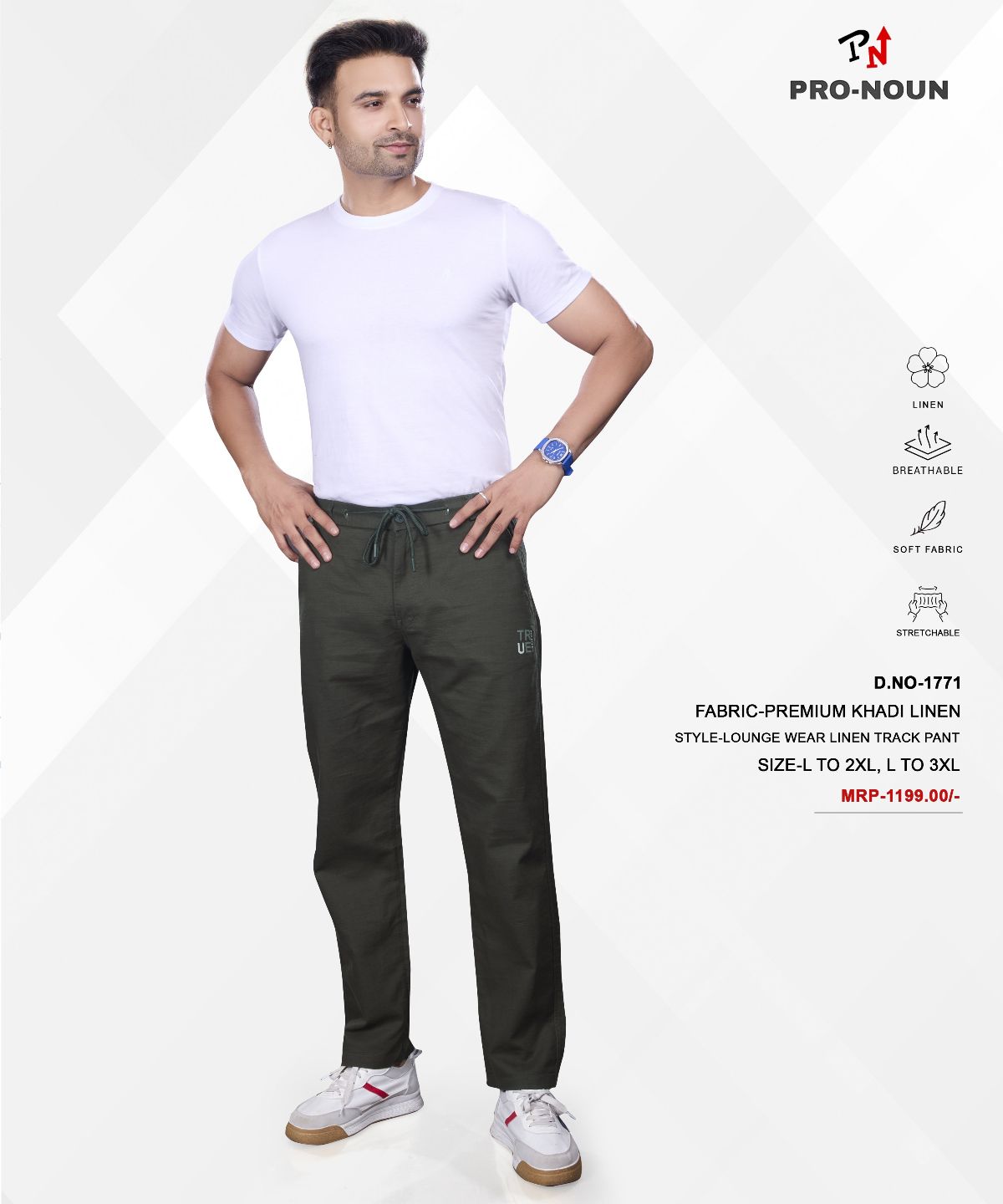 Pro-Noun Men's Lounge Wear Linen Trackpant- D No- 1771-Bottle Green