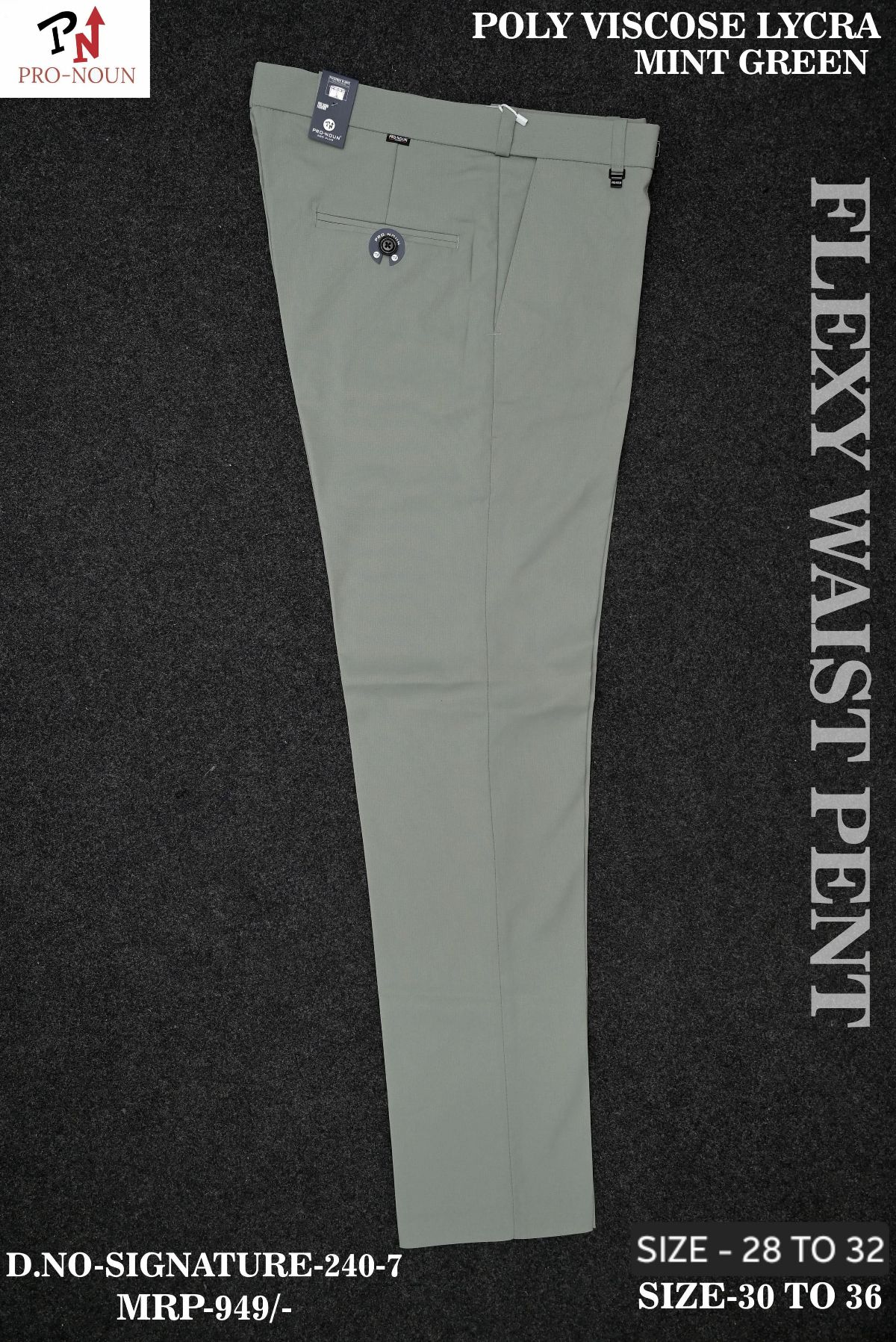 Pro-Noun Men's  Formal Trouser Pants With Adjustable belt D No- Signature 240-7(30-36)- Mint green