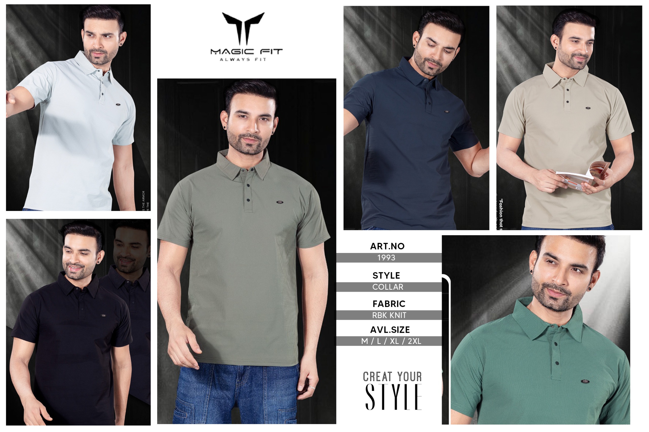 Brand: Magicfit, Mens Half Sleeve Polo Neck Tshirt, 1993 XL