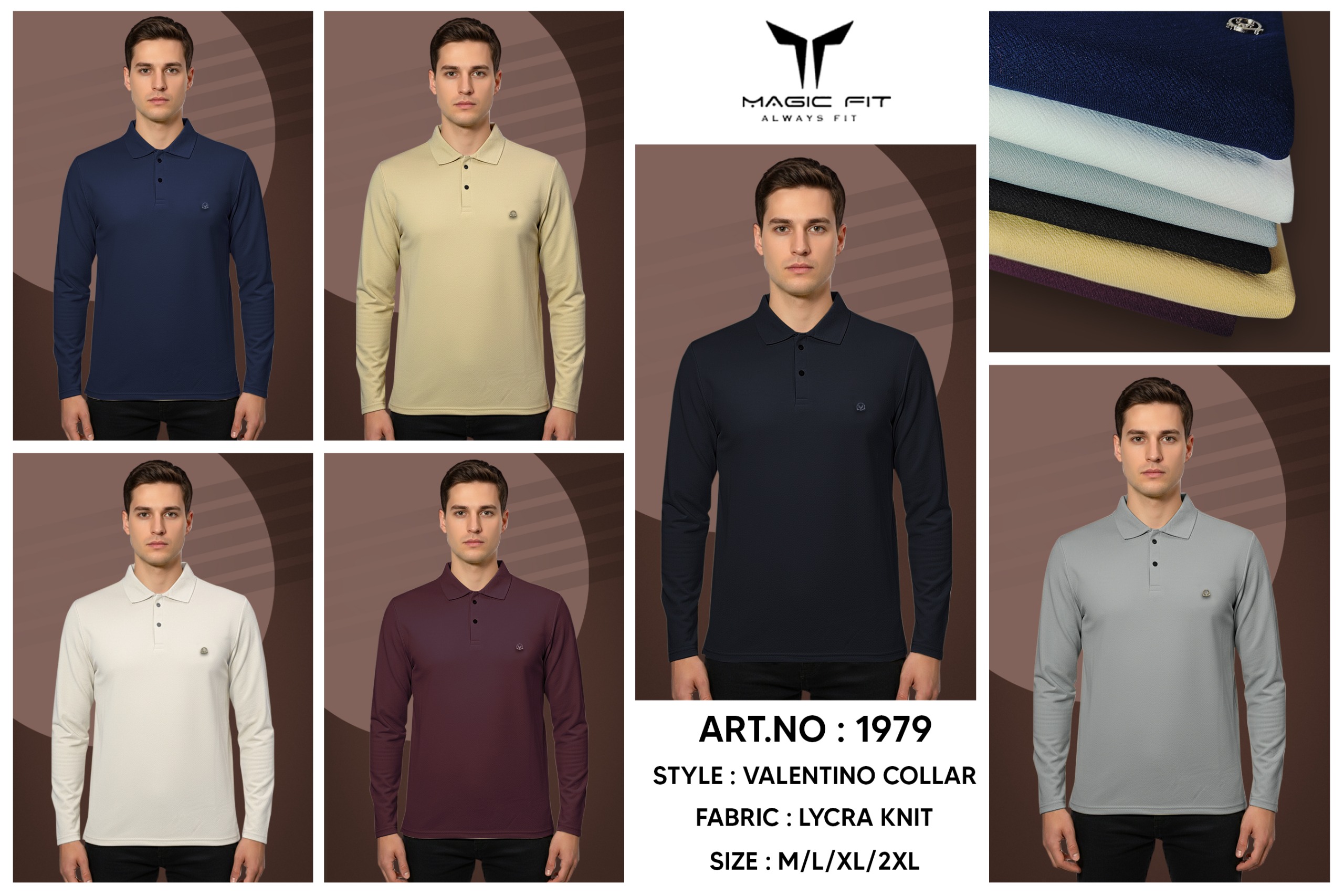 BRAND :-MagicFit  MENS Full Sleeve Polo Neck with Tshirt in Valnetino Fabric,1979:2XL