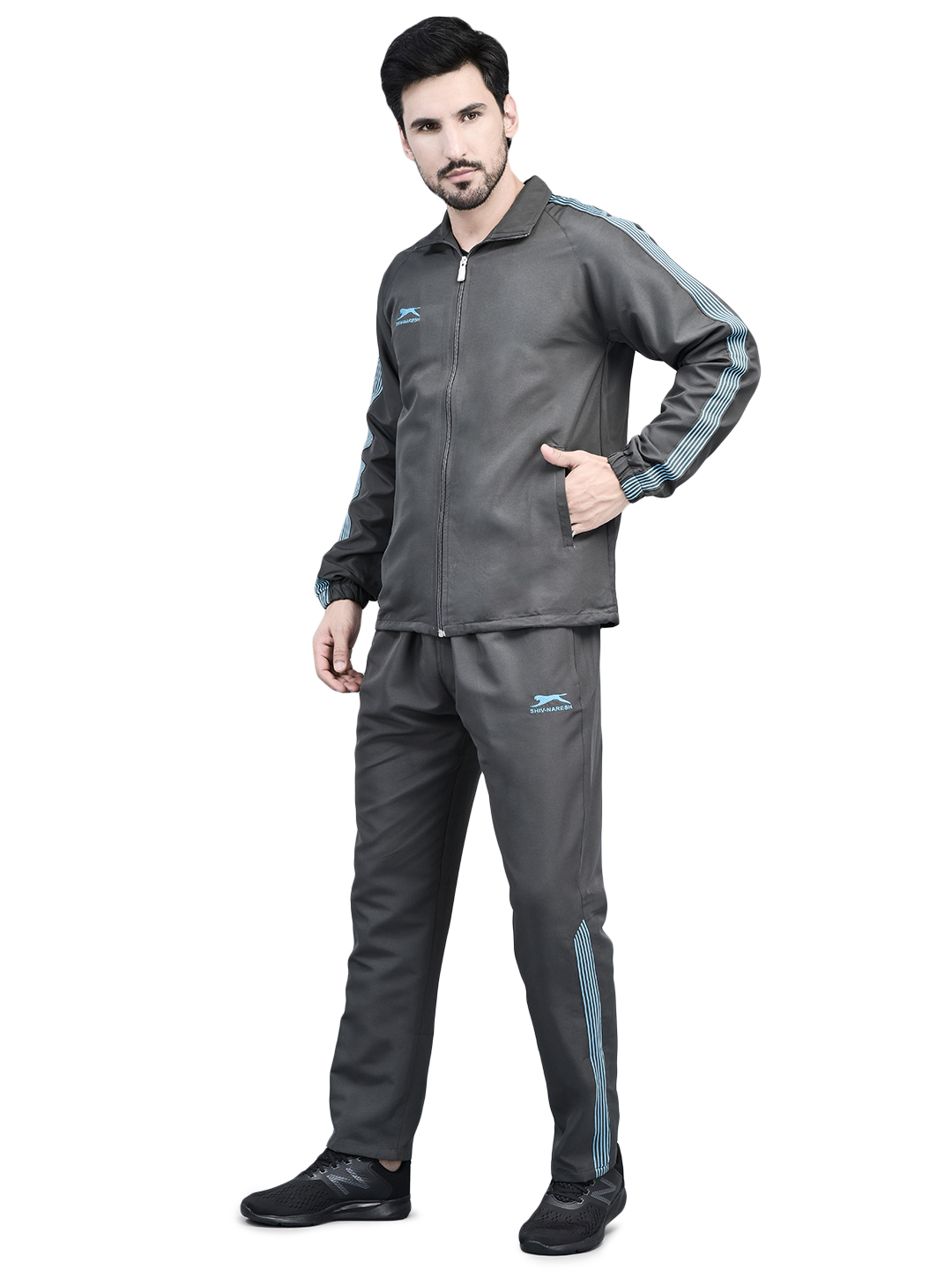 Men's Tracksuit  493A-Dark Grey/Cyan-M-TZ