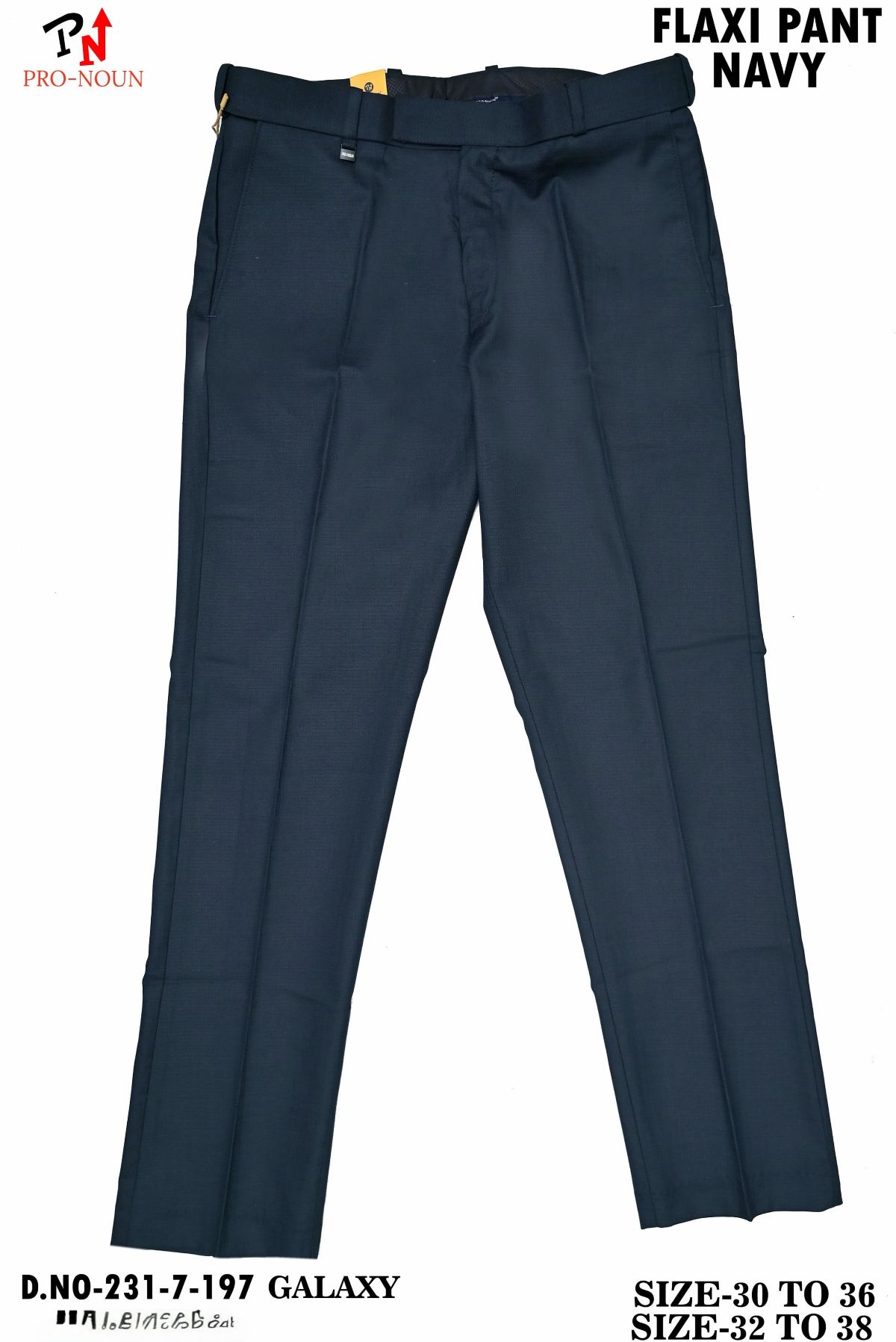 Pro-Noun Men's  Formal Trouser Pants With Adjustable belt D No- Galaxy 231-7-197 (32-38)- Navy