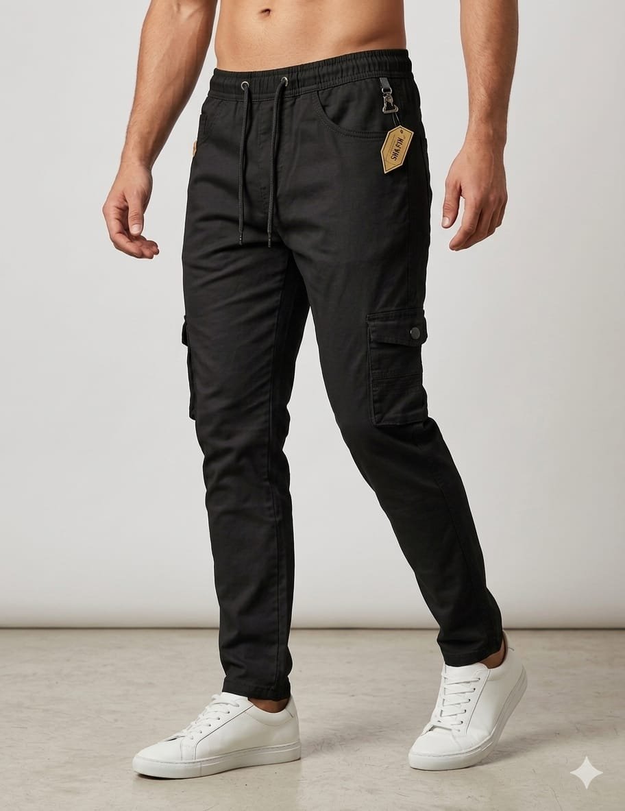 Shafin Men's Without Elastic Cotton Cargo Pants-Blavk