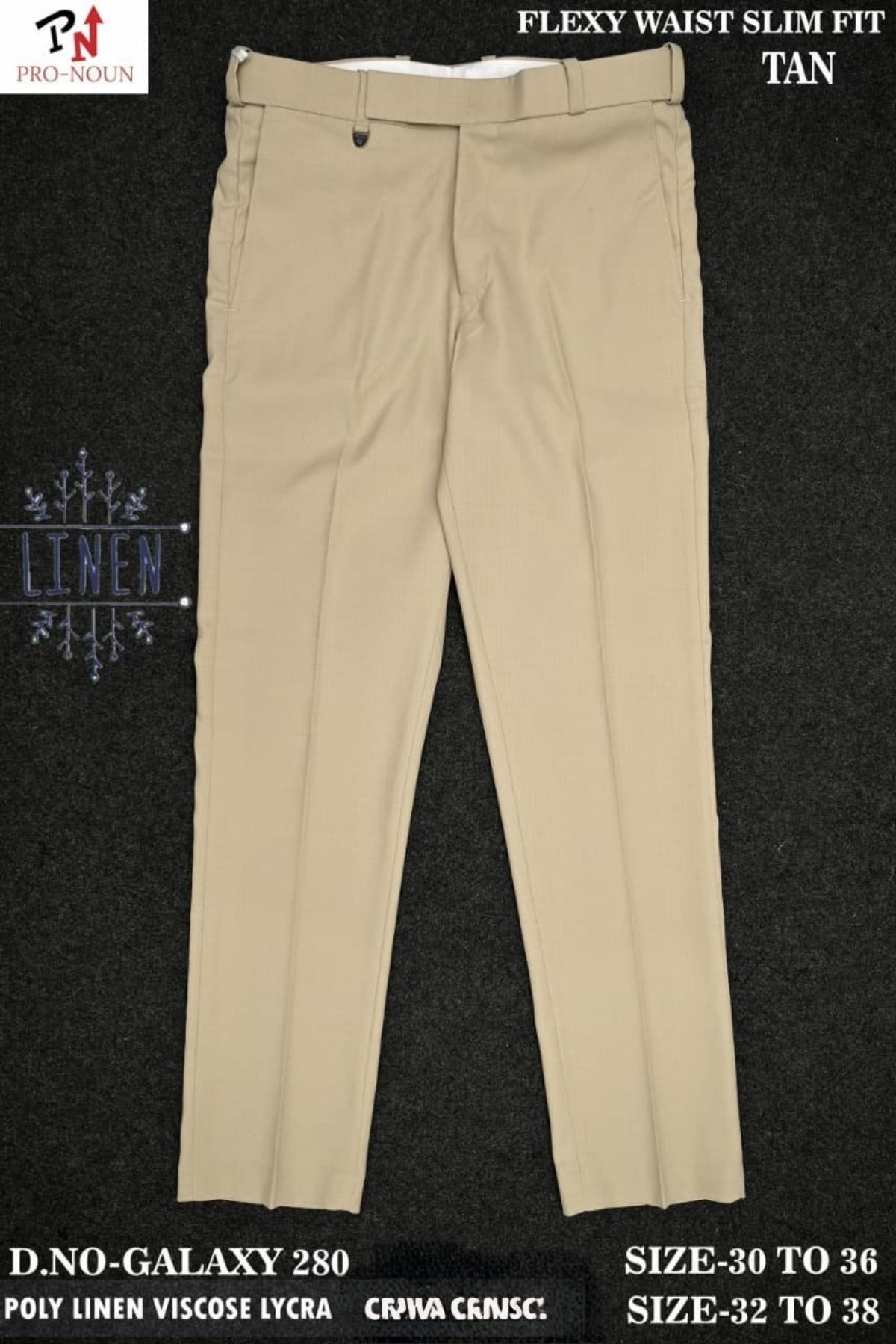Pro-Noun Men's  Formal Trouser Pants With Adjustable belt D No- Galaxy-280-(32-38)- Tan