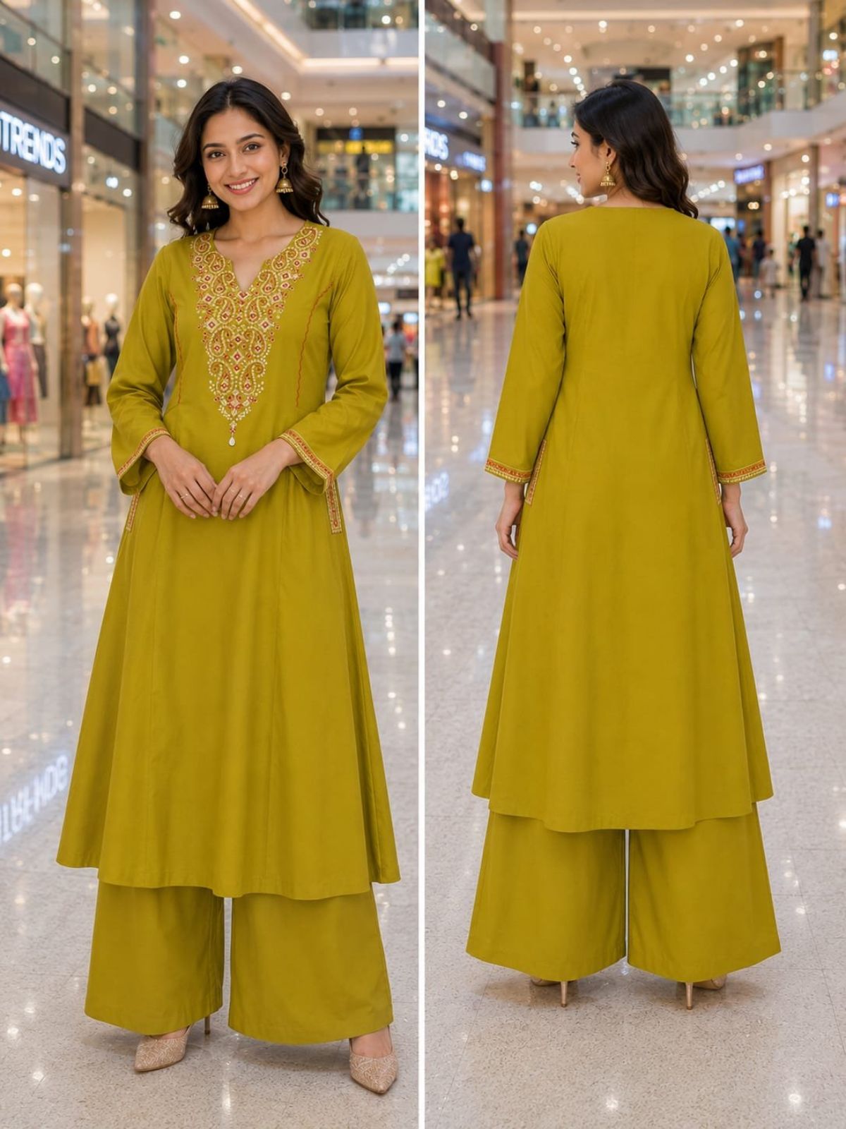 RC Women Long V-Neck Mustard Two Piece Set