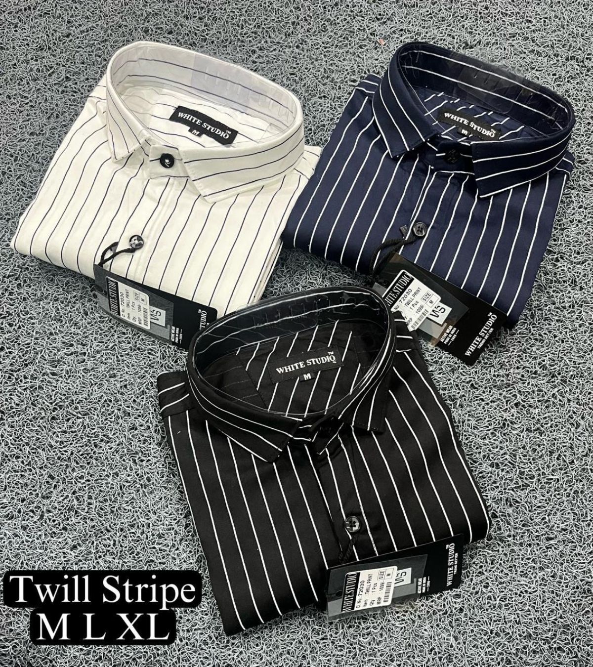 White Studio Men's Twill  Lycra Stripe Shirts