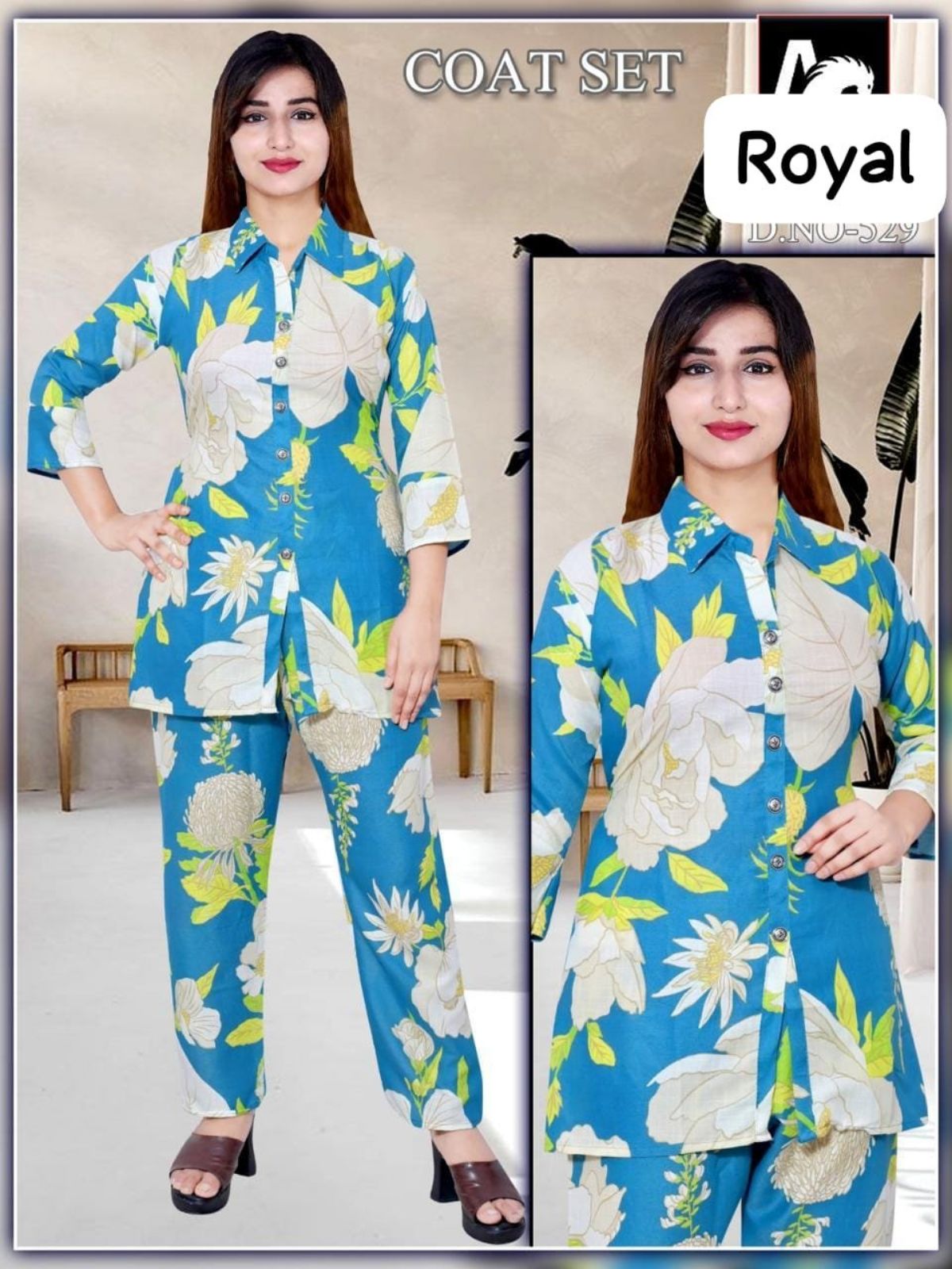 Cotton Co-Ord Set For Girls - Royal
