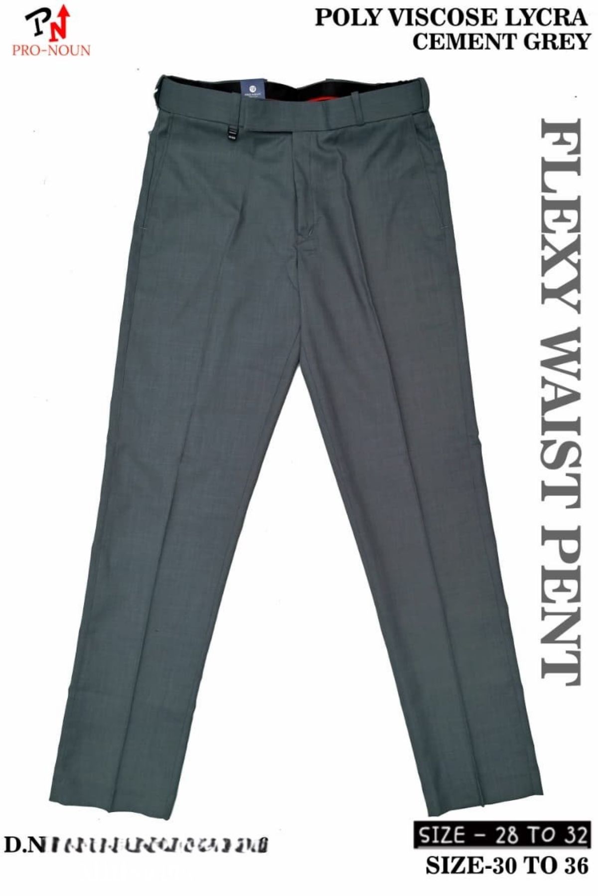 Pro-Noun Men's  Formal Trouser Pants With Adjustable belt D No- Signature 241-6 (28-32)- Cement Grey