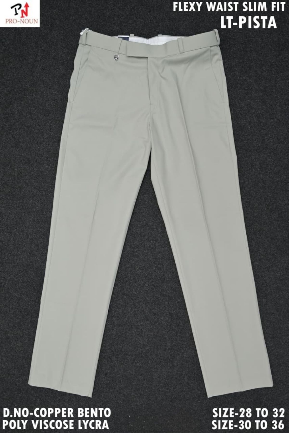 Pro-Noun Men's  Formal Trouser Pants With Adjustable belt D No- Copper Bento-(28-32)- Lt Pista