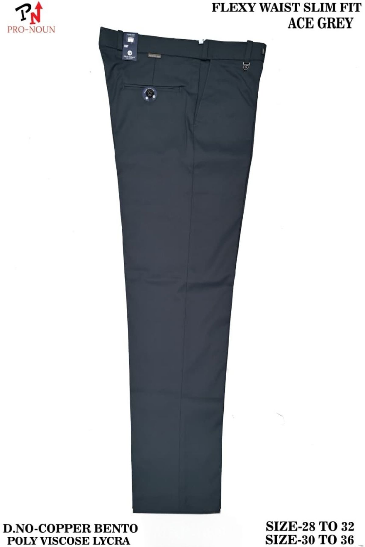 Pro-Noun Men's  Formal Trouser Pants With Adjustable belt D No- Copper Bento-(30-36)- Ace Grey