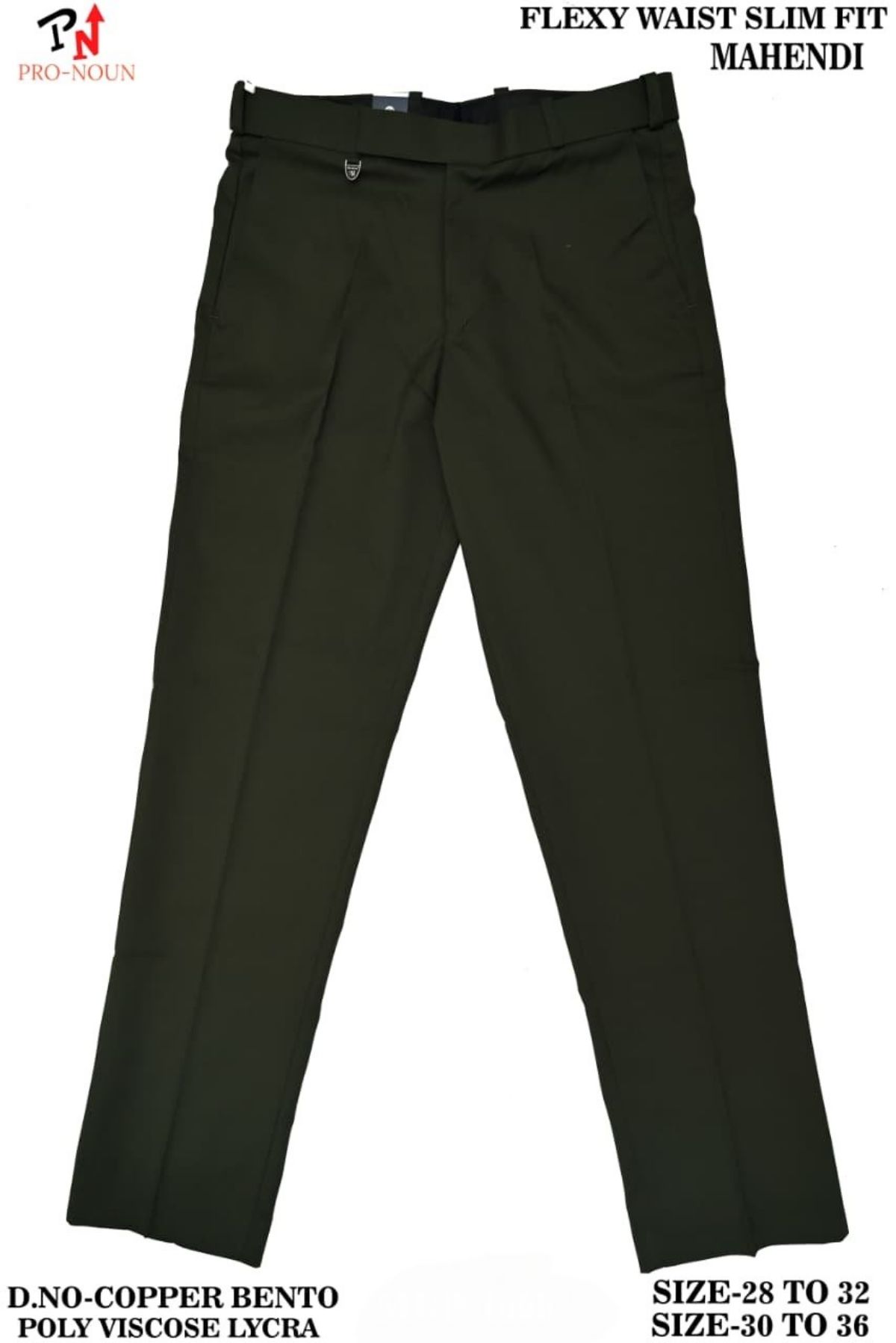 Pro-Noun Men's  Formal Trouser Pants With Adjustable belt D No- Copper Bento-(28-32)- Mehndi