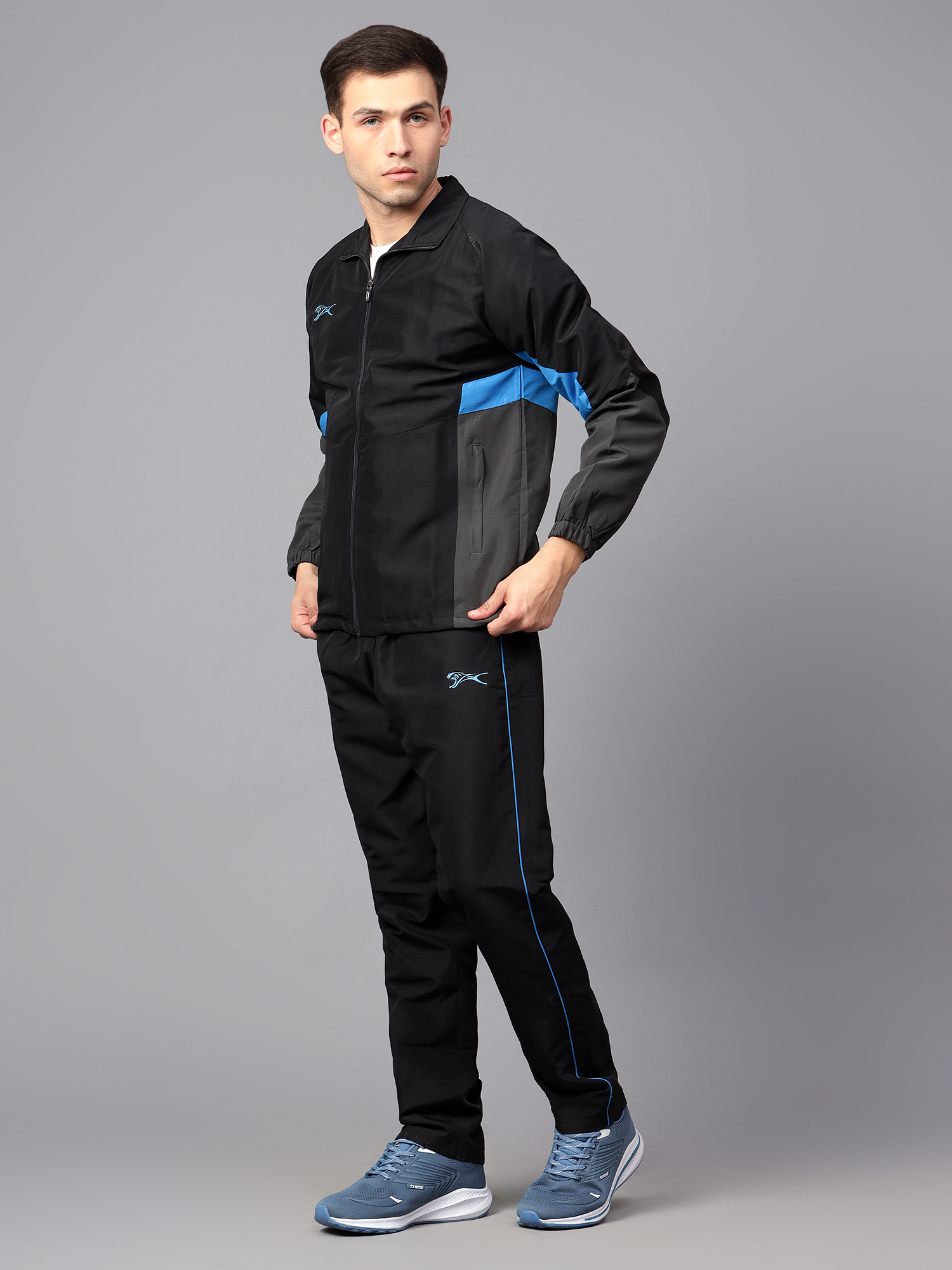 Men's Tracksuit  446B-Black/Dark Grey/Turkish Blue-S-TZ