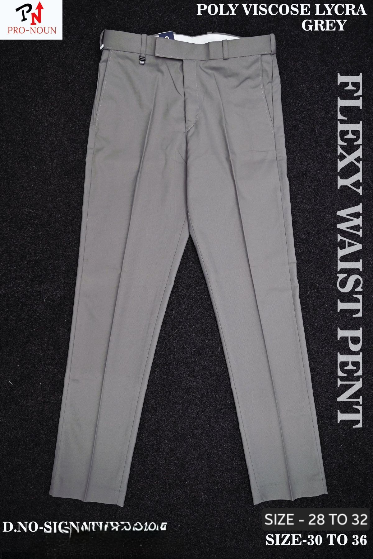 Pro-Noun Men's  Formal Trouser Pants With Adjustable belt D No- Signature 240-7(28-32)- Grey