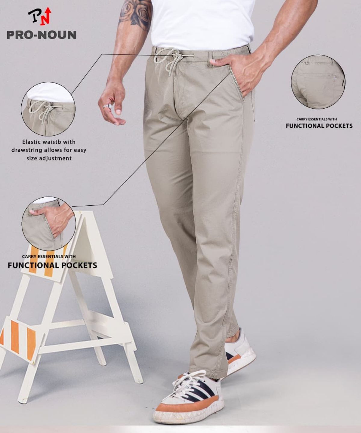 Pro-Noun Men's Lounge Wear Cotton Trackpant- D No- 1715 (L-3XL)-Cream