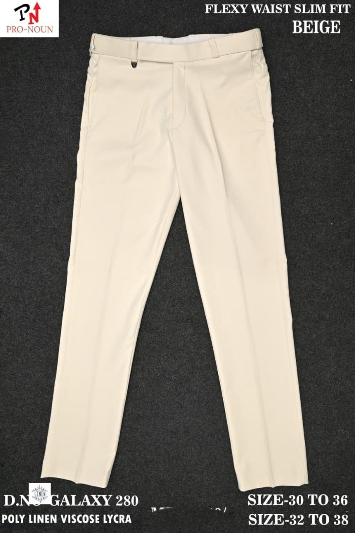 Pro-Noun Men's  Formal Trouser Pants With Adjustable belt D No- Galaxy-280-(32-38)- Beige