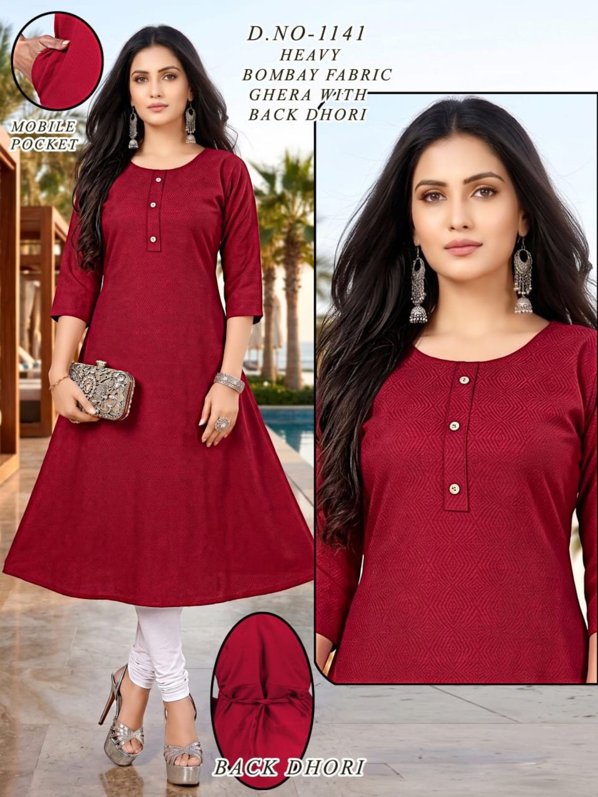 Women's Bombay Ghera With Back Dori and Mobile Pocket Suit-1141