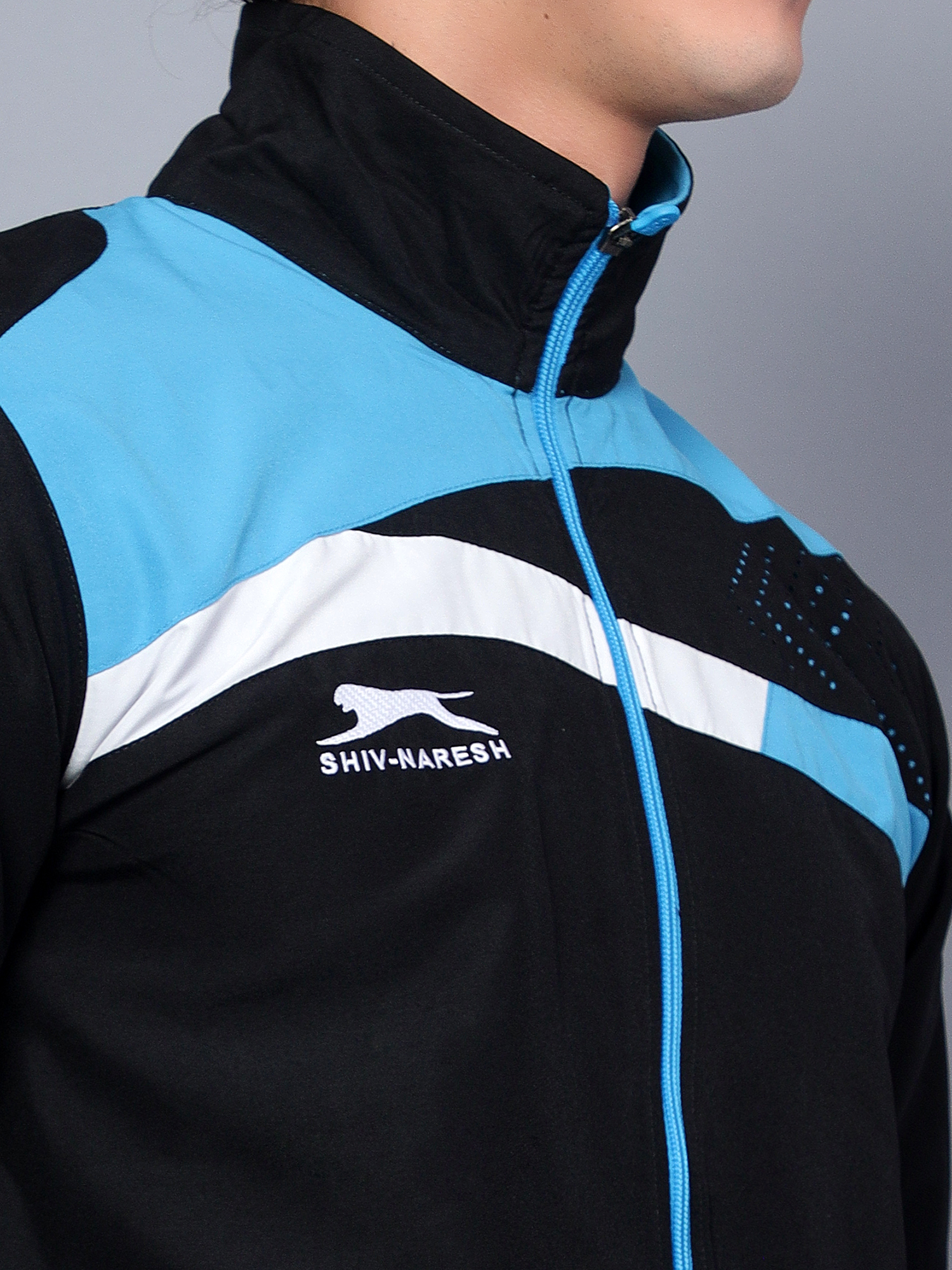 Men's Tracksuit  494A-Black/Cyan/White-XL-TZ