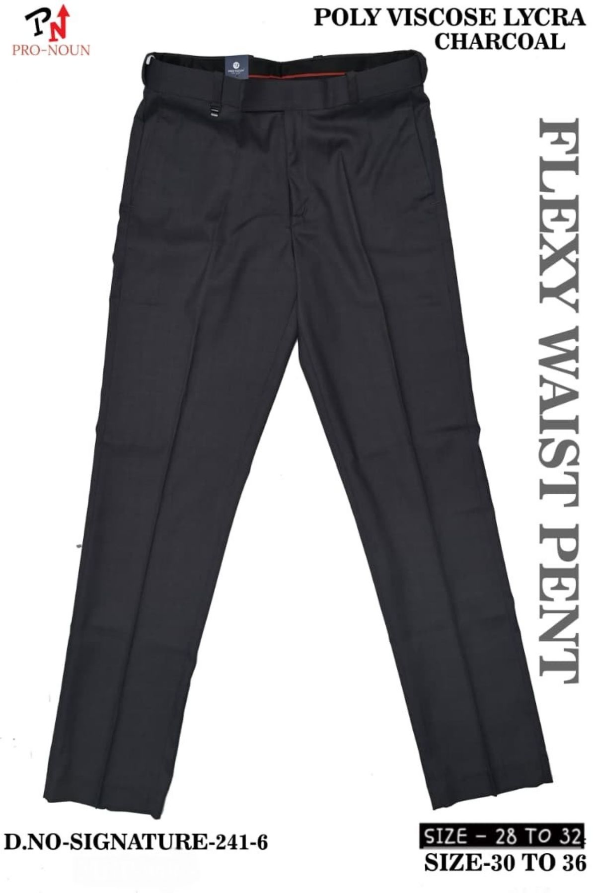 Pro-Noun Men's Formal Trouser Pants With Adjustable belt D No- Signature 241-6 (30-36)-Black