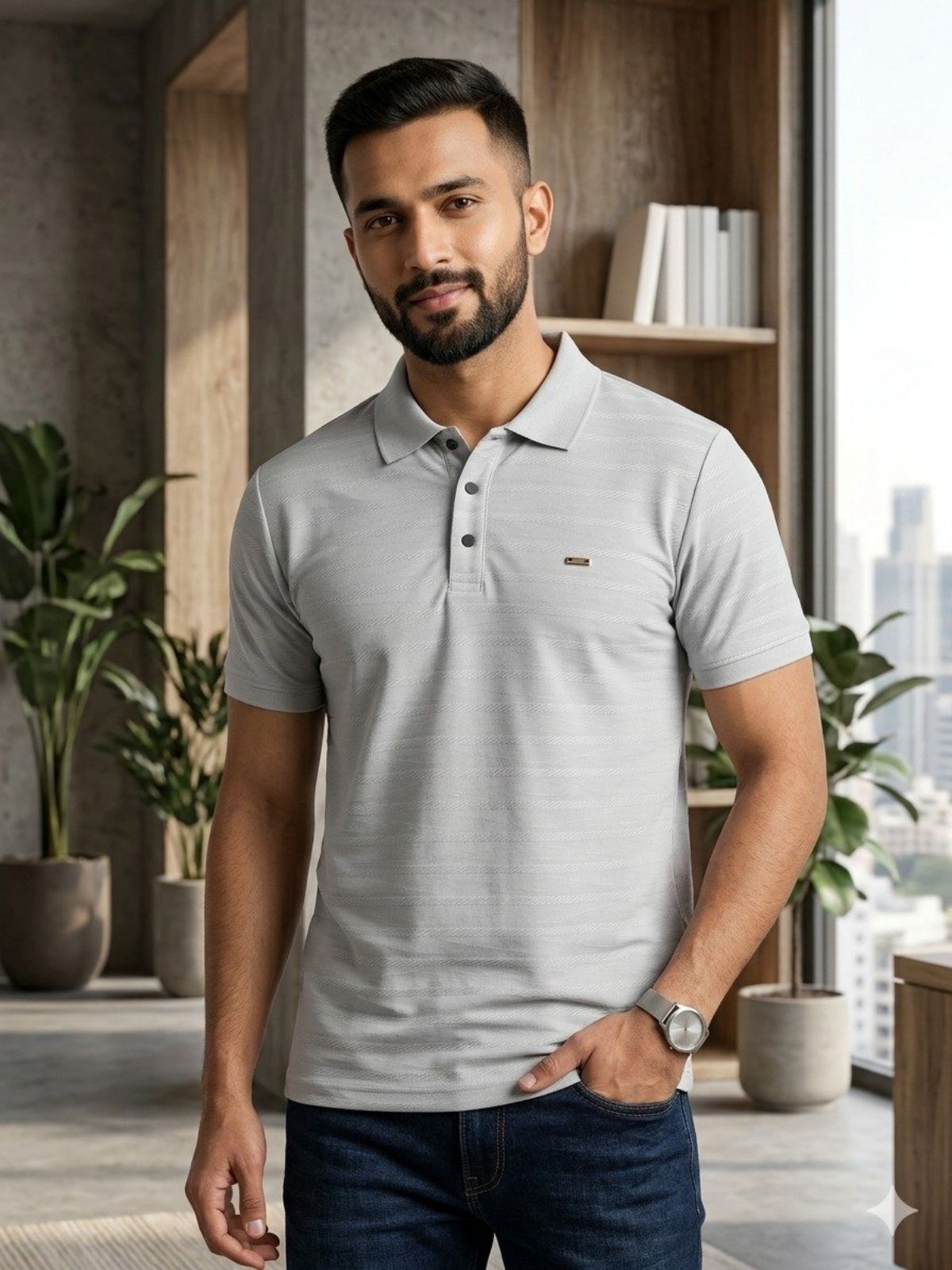 Men's Half Sleeve Coller Zipper T-shirts -1884