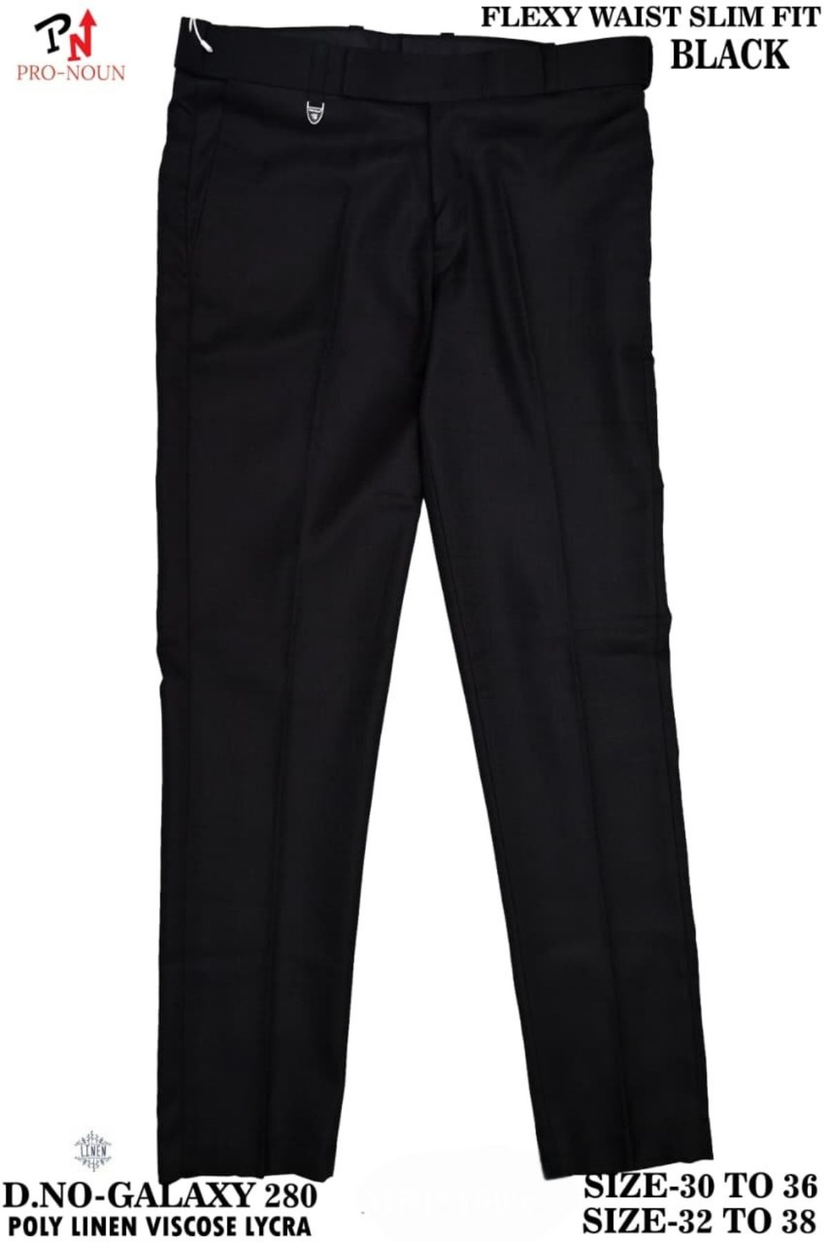 Pro-Noun Men's  Formal Trouser Pants With Adjustable belt D No- Galaxy-280-(30-36)- Black