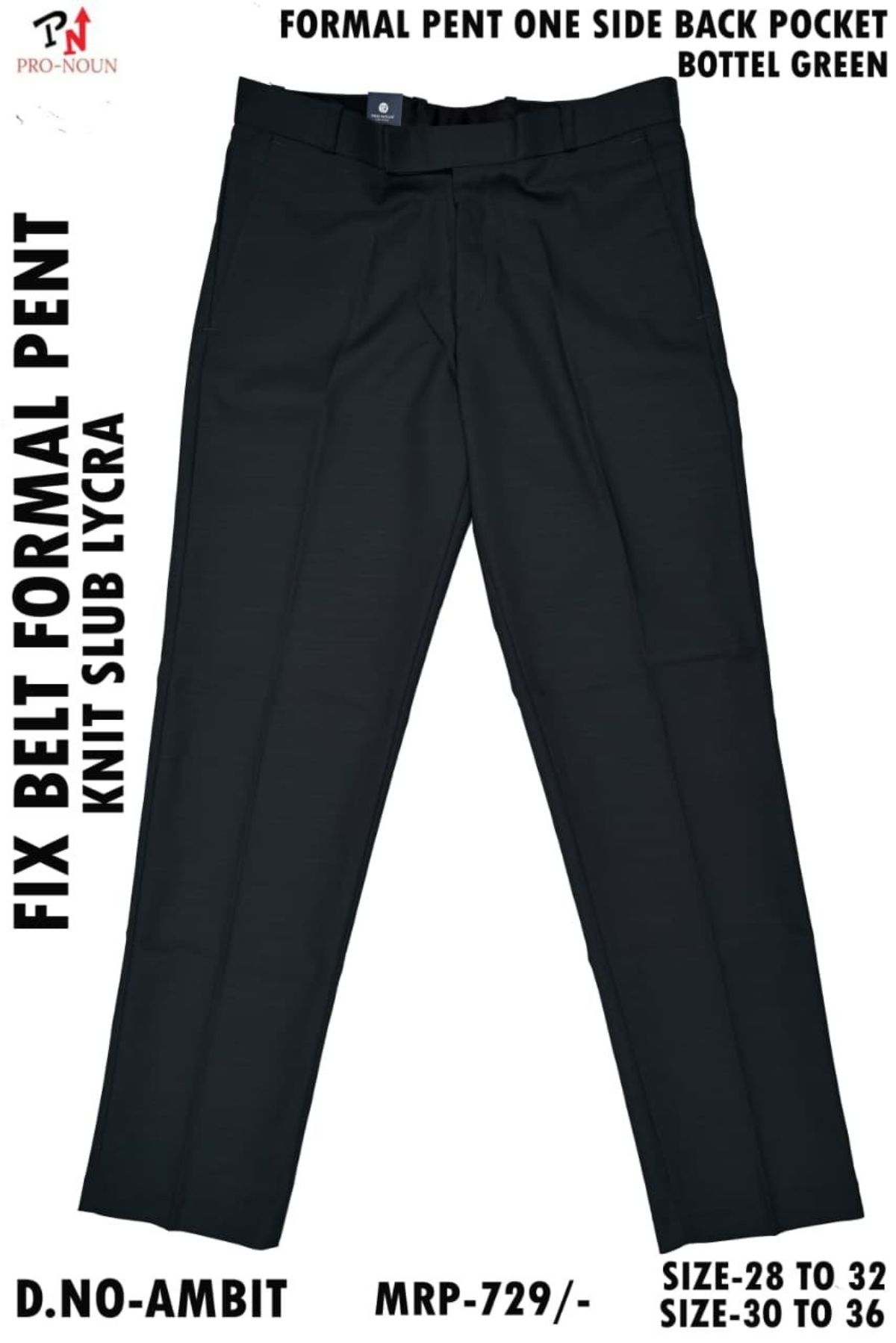 Pro-Noun Men's Formal Pants with One Side Pocket & fix belt D No- Ambit (30-36)