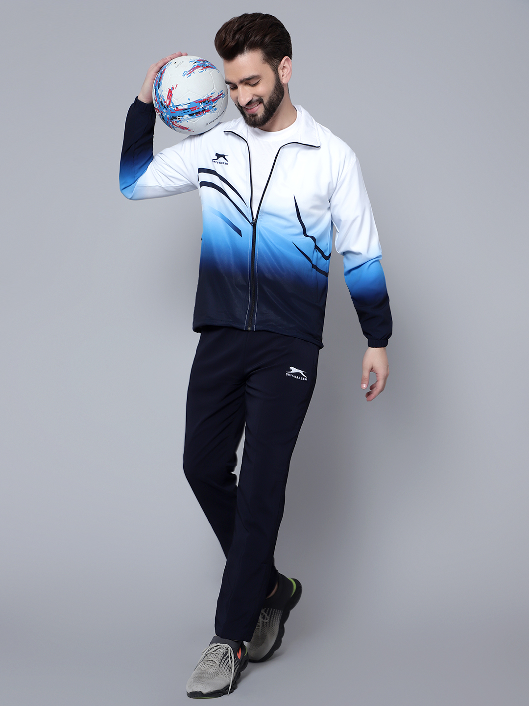 Men's Tracksuit  E-SNTSNXFS965_White/Navy/Cyan_L_NS Spandex