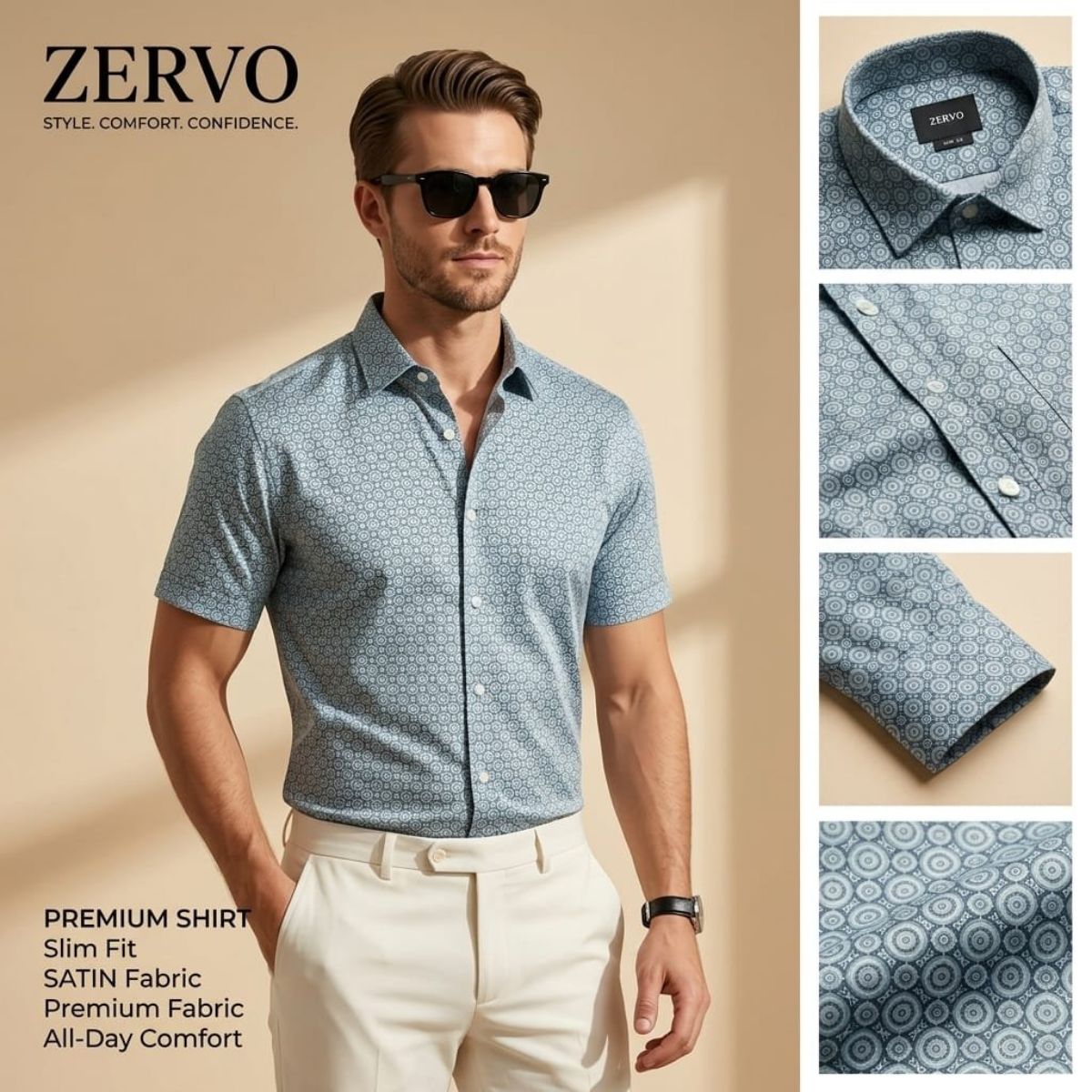 Zervo Men's Satin Printed Shirts