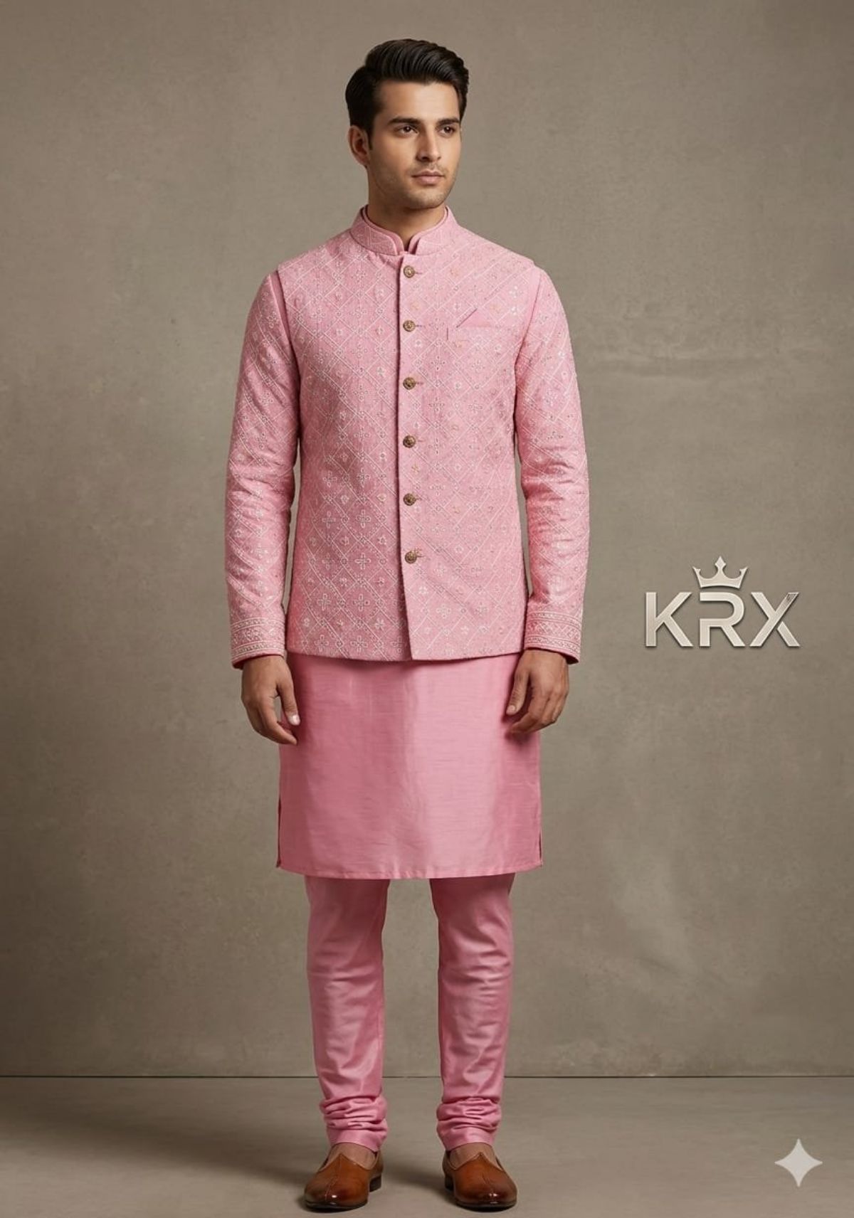 KRX Men's Heavy Kurta Pajama With Nawabi Jacket 3 Piece Set
