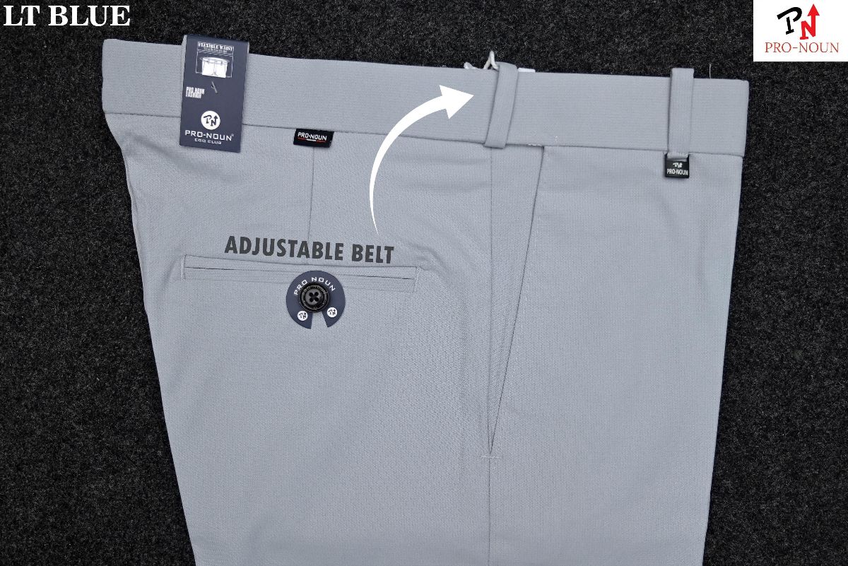 Pro-Noun Men's  Formal Trouser Pants With Adjustable belt D No- Signature 240-7(30-36)- Lt Blue