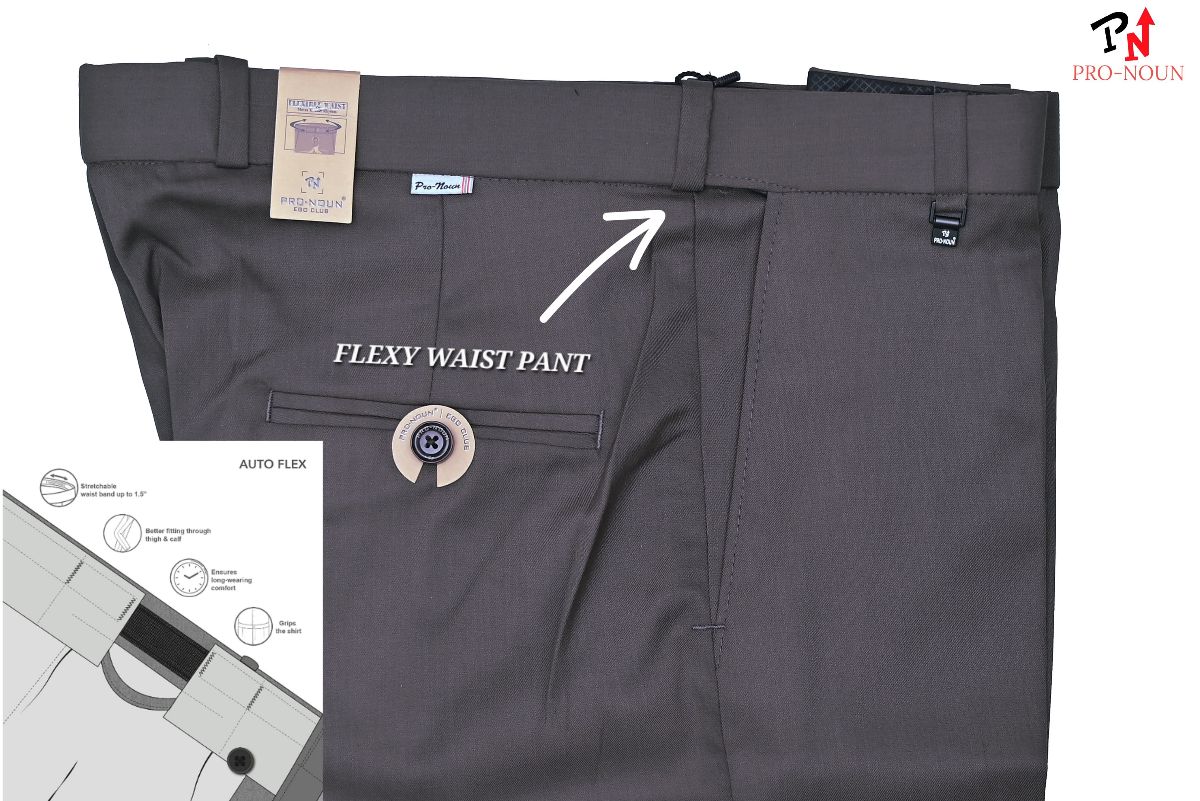 Pro-Noun Men's Men's Formal Trouser Pants With Adjustable belt D No- Signature 292-8 (30-36)- Copper Grey