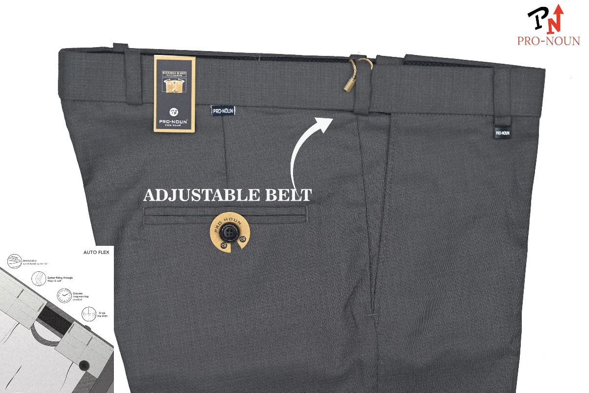 Pro-Noun Men's  Formal Trouser Pants With Adjustable belt D No- Galaxy 231-7-197 (32-38)- Grey