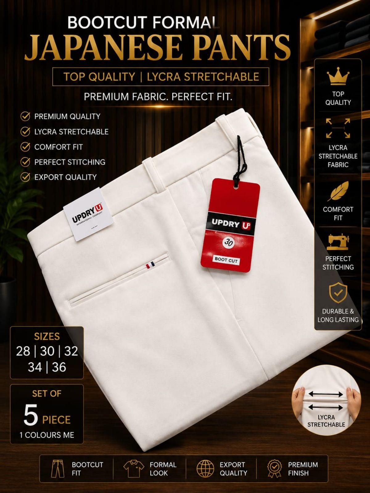 Updry Men's Bootcut Japanese Pants