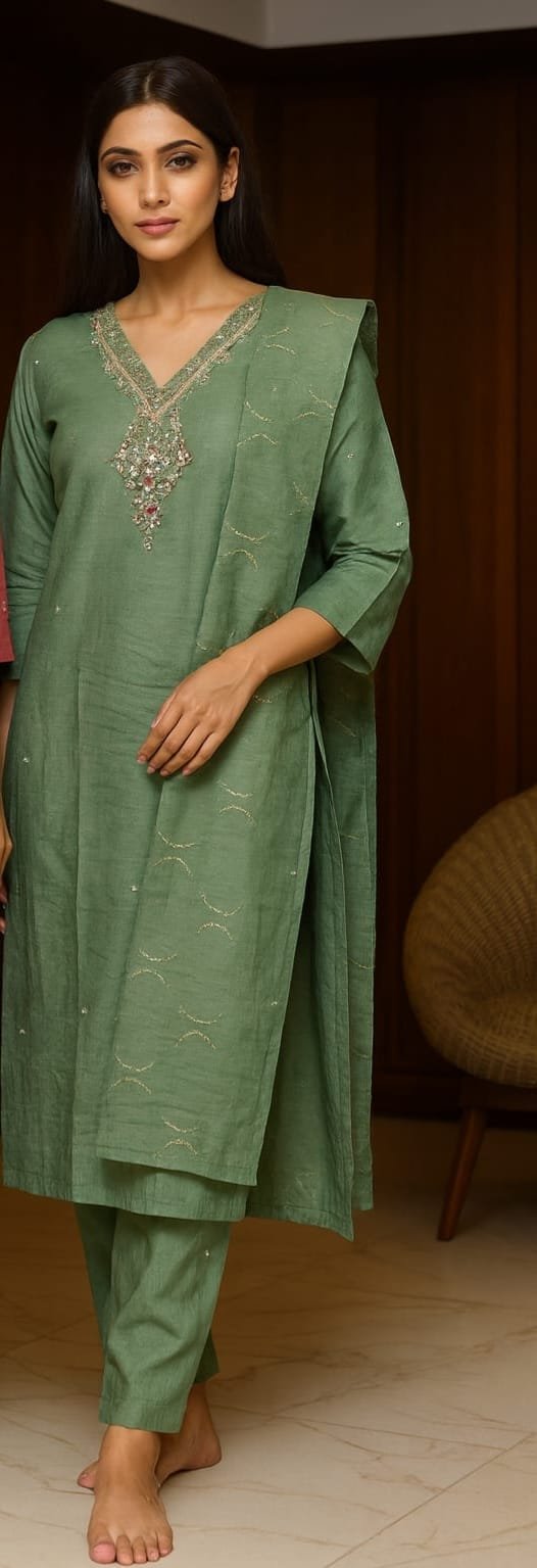 3 Piece Roman Handwork with Heavy Dupatta