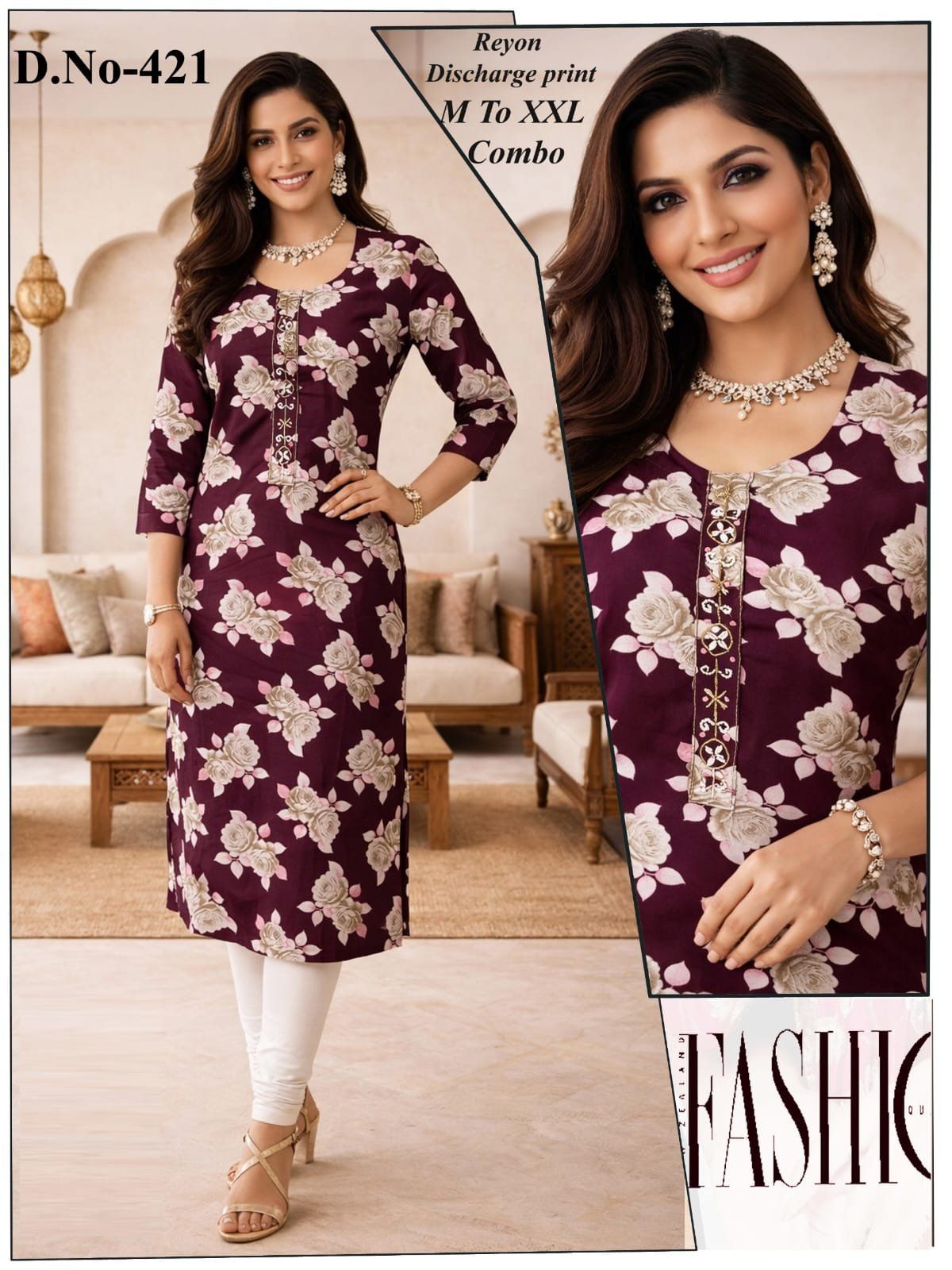 Women's Rayon Discharge Print Kurti-421