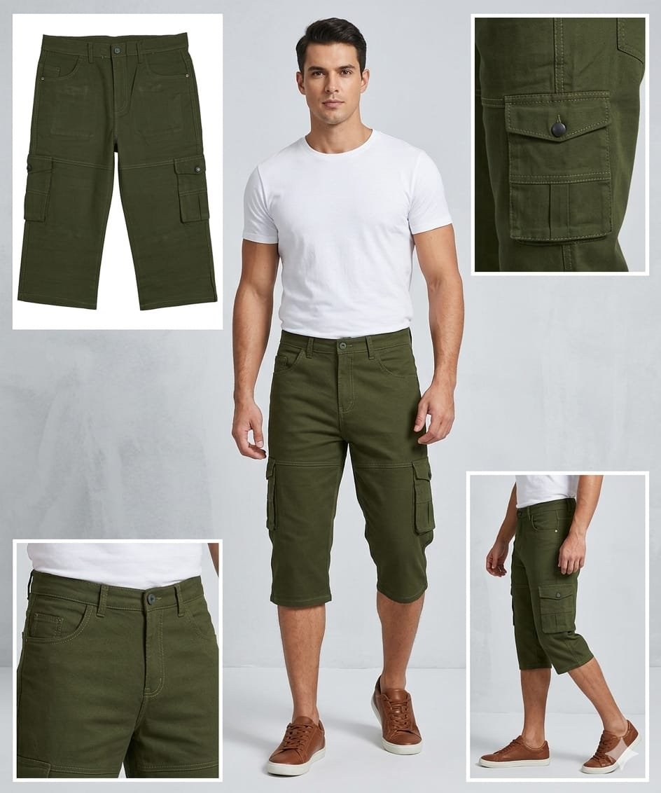 Mango Six Pockets Men's Capri- Ary Green