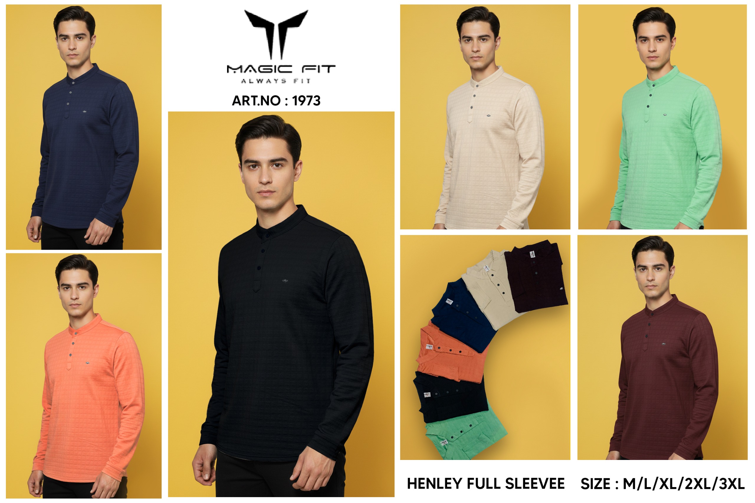 Magic fit Mens Full Sleeve Henley NeckTshirt