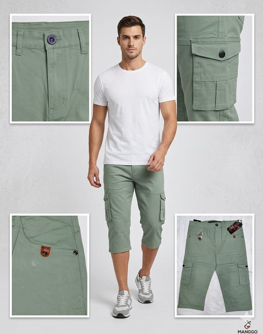 Mango Six Pockets Men's Capri- Mint Green