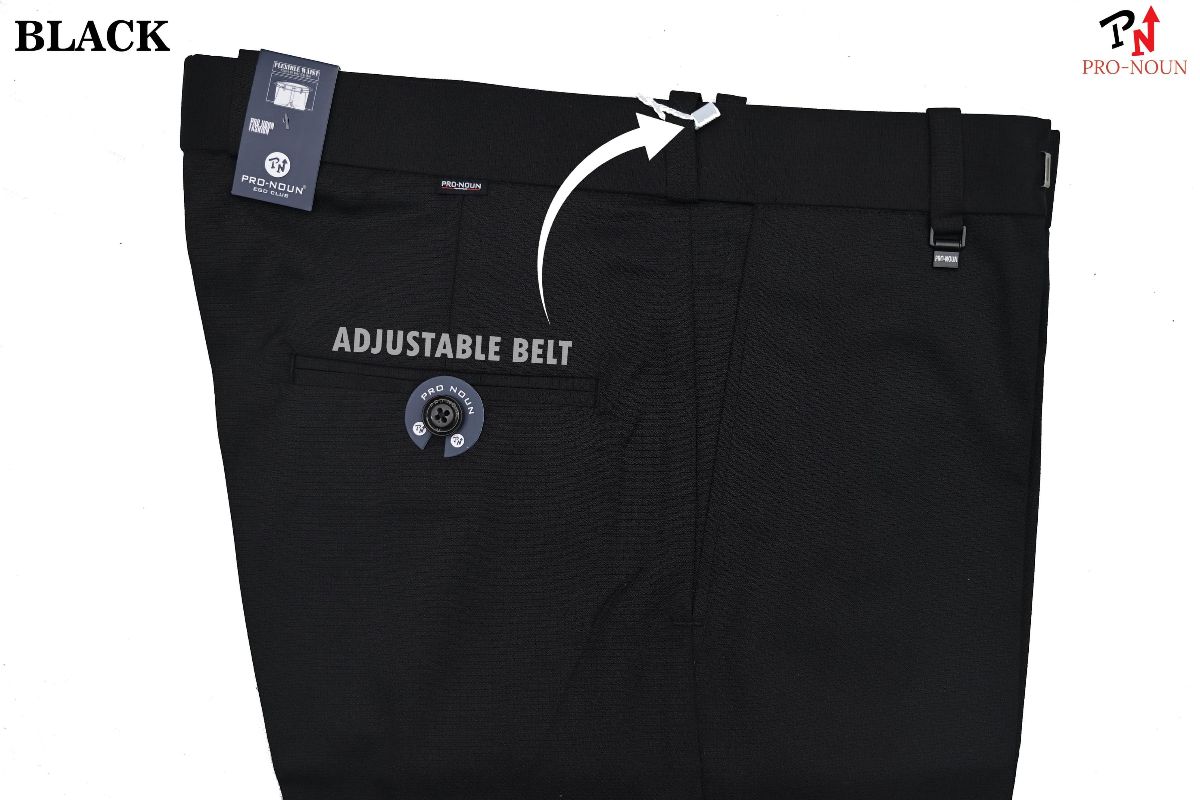 Pro-Noun Men's  Formal Trouser Pants With Adjustable belt D No- Signature 240-7(30-36)- Black