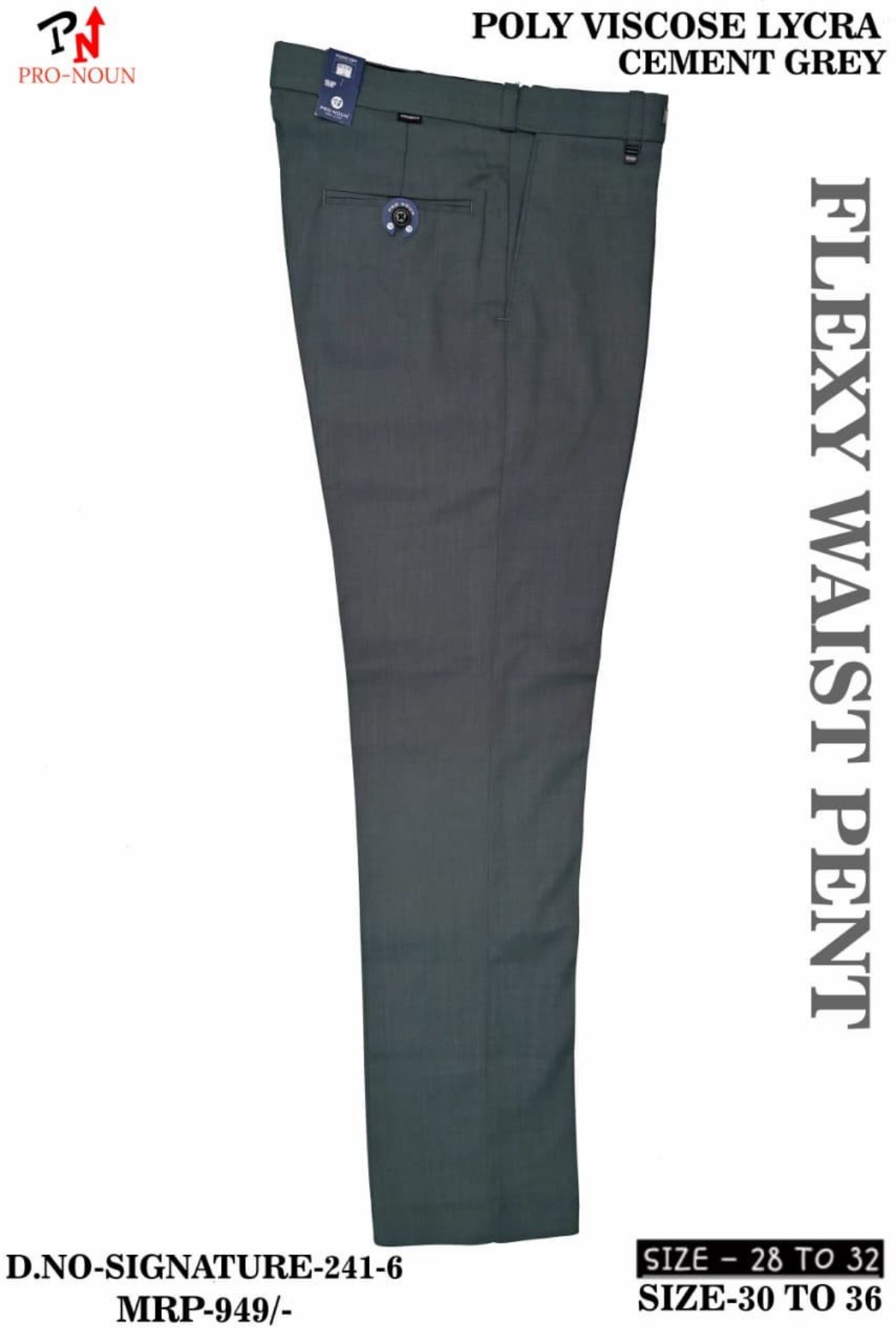 Pro-Noun Men's Formal Trouser Pants With Adjustable belt D No- Signature 241-6 (30-36)-Cement Grey