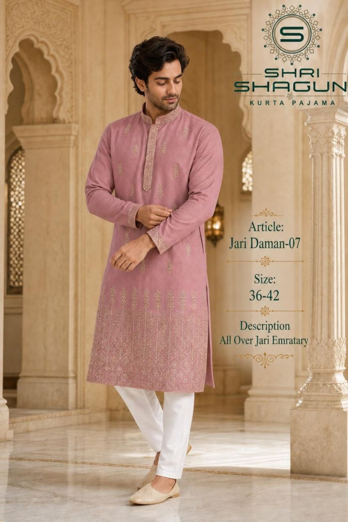Shri Shagun Jari Daman Kurta Pajama Set-07
