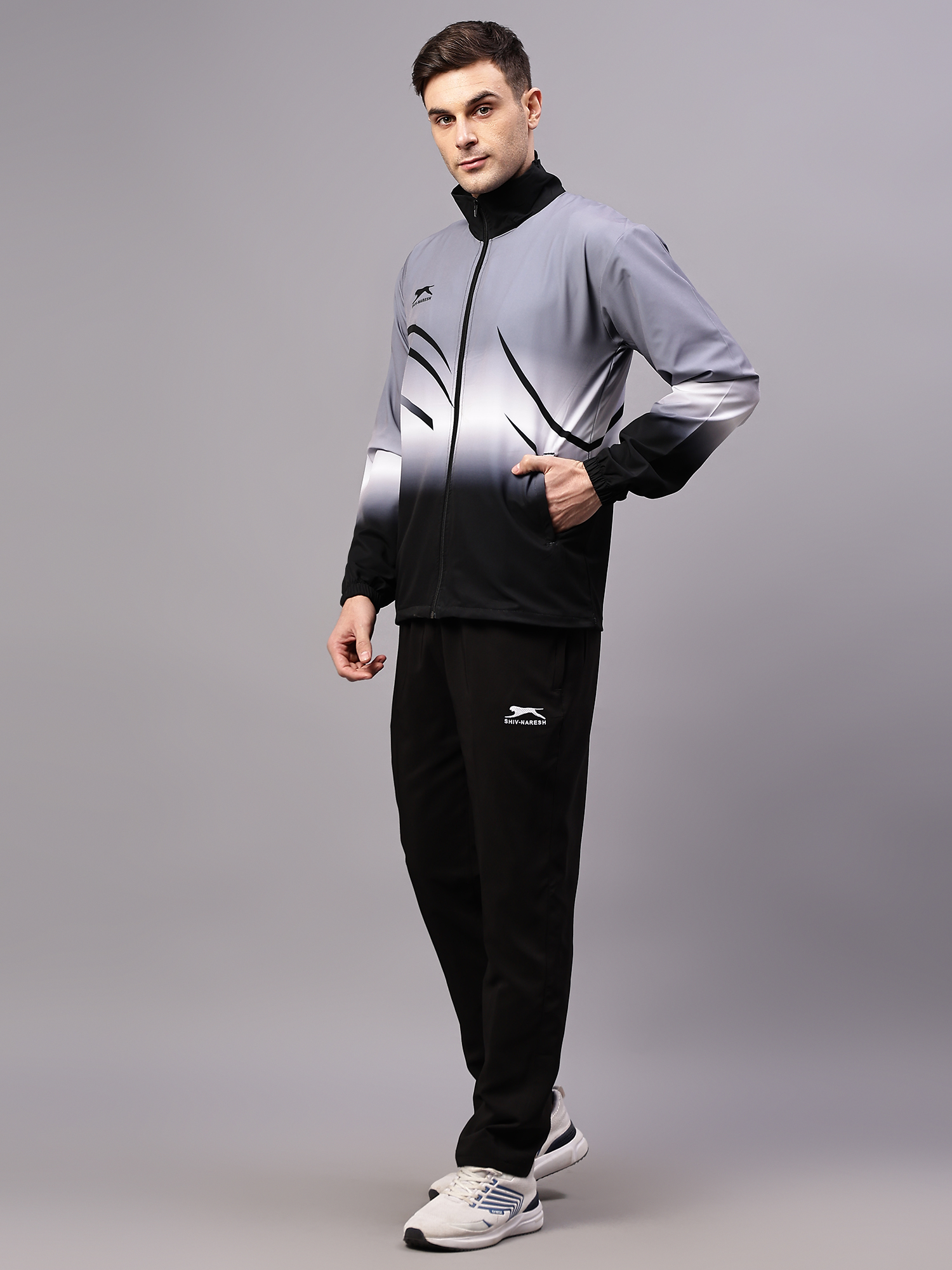 Men's Tracksuit  E-SNTSNXFS965_Black/D.Grey/White_L_NS Spandex