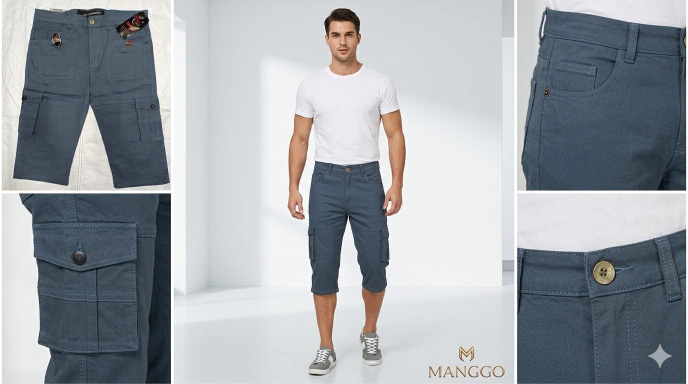 Mango Six Pockets Men's Capri- Teal Blue
