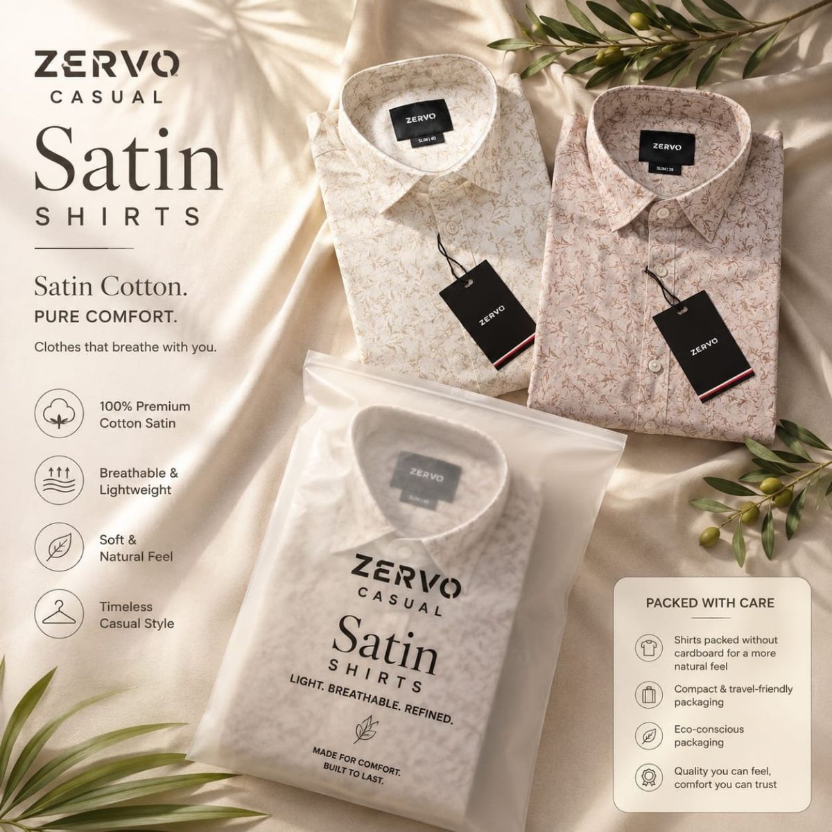 Zervo Men's Satin Printed Shirts